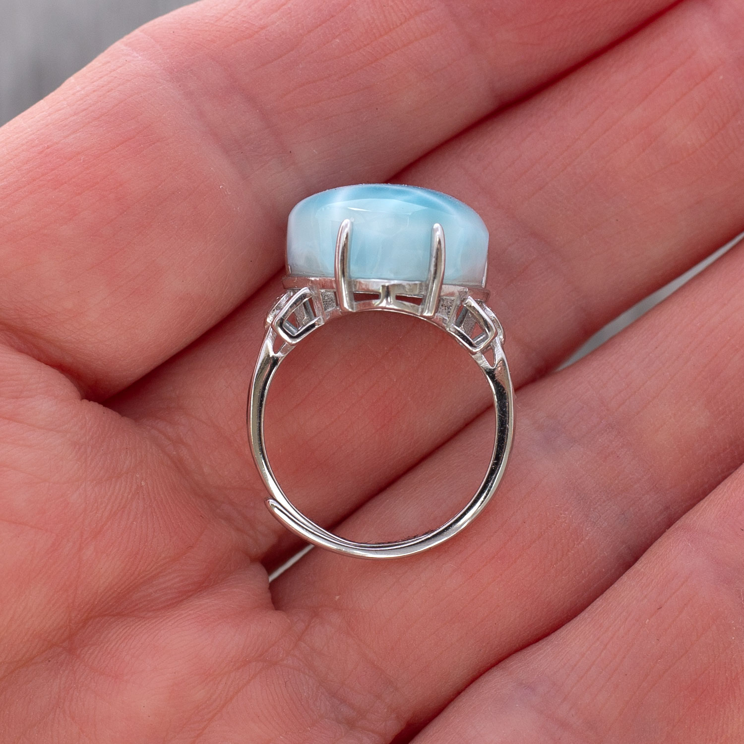 Larimar Ring Herz 15x13x7mm AAA+ / verstellbar / 925 Sterling Silber
