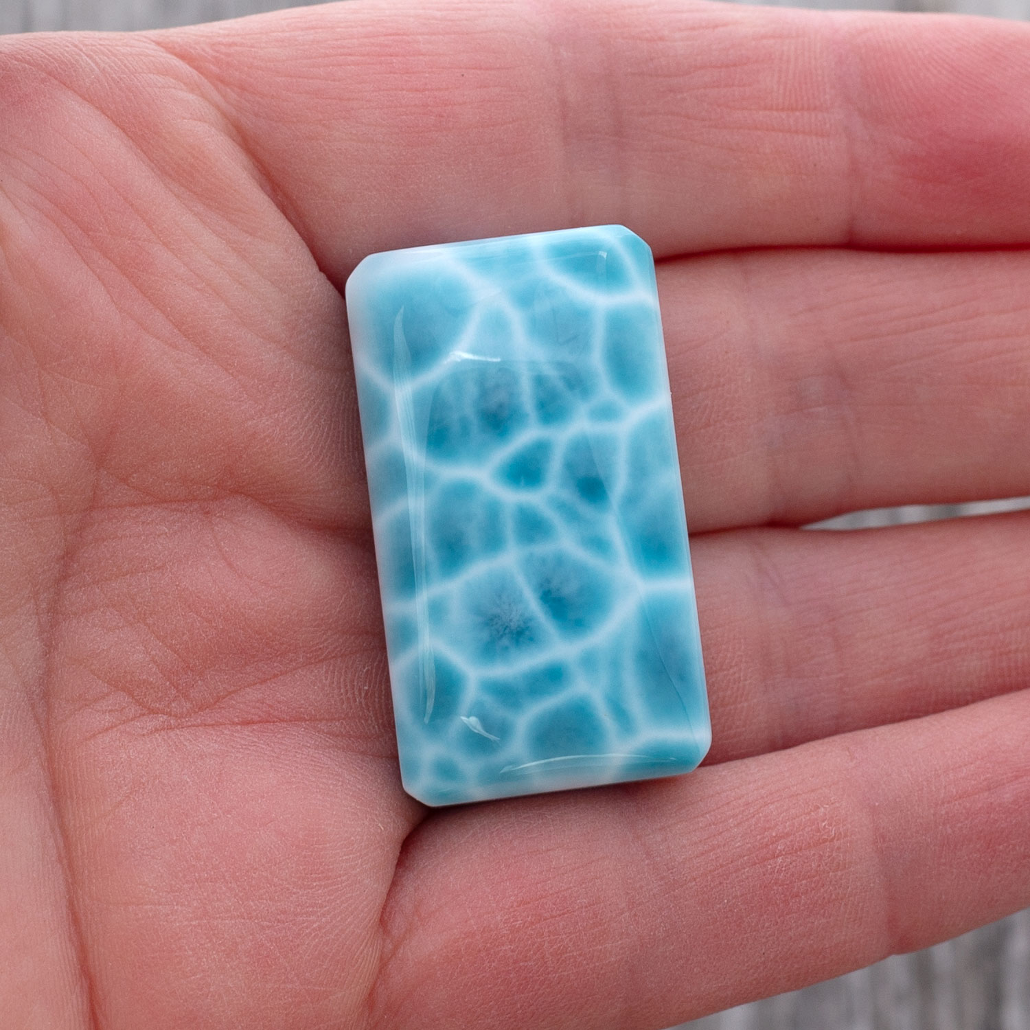 Larimar Cabochon 35x19,5x11mm rechteckig turtle pattern AAA1 matrixfrei Sammlerstück