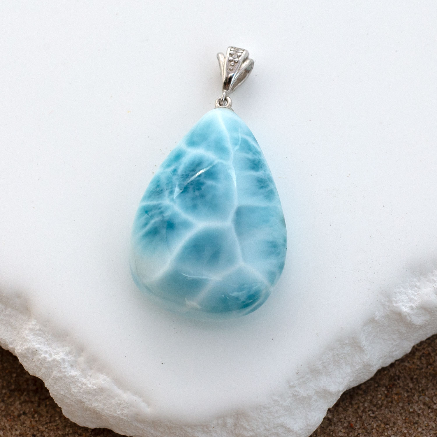 doppelseitiger Larimar Anhänger 29x18x9mm Tropfen AAA+ matrixfrei turtle pattern