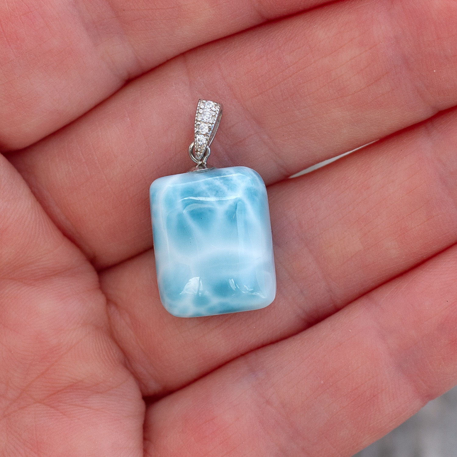 Larimar Anhänger 16x13x8mm eckig AAA beidseitig matrixfrei turtle pattern