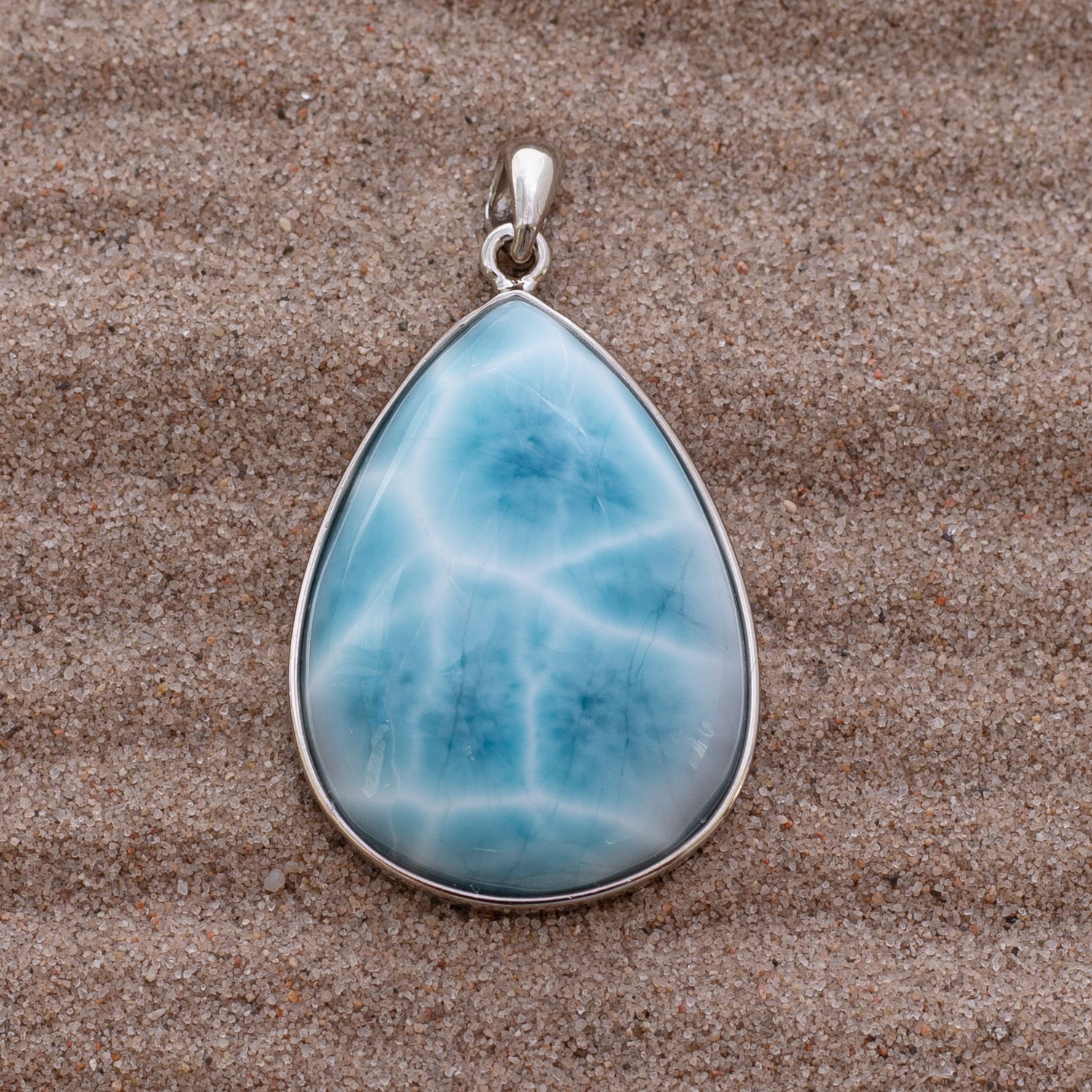 Larimar Anhänger 29x23x9mm Tropfen oceanblau AAA+ matrixfrei turtle pattern