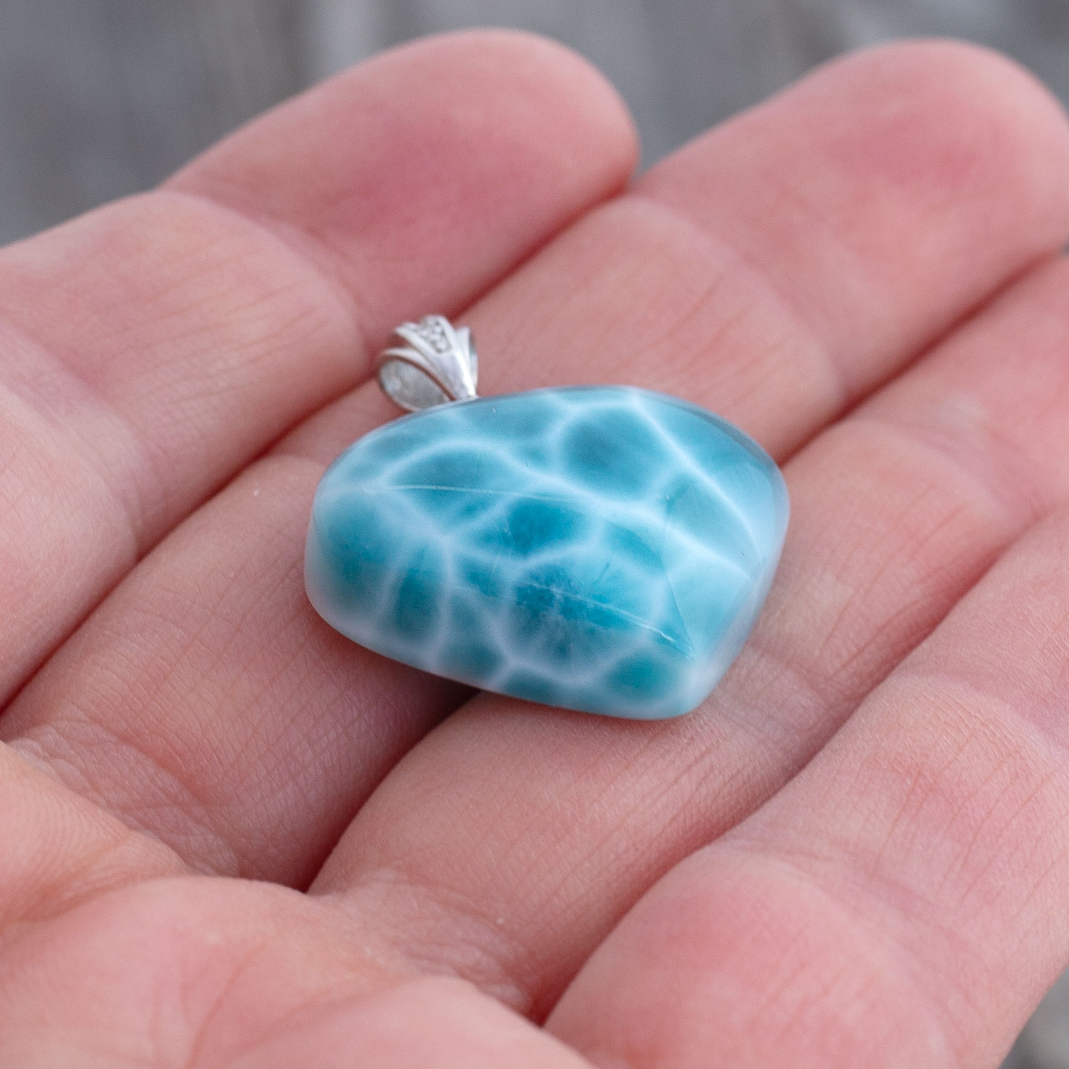 Larimar Anhänger 24x20x10mm Herz tiefblau AAA+ matrixfrei turtle pattern