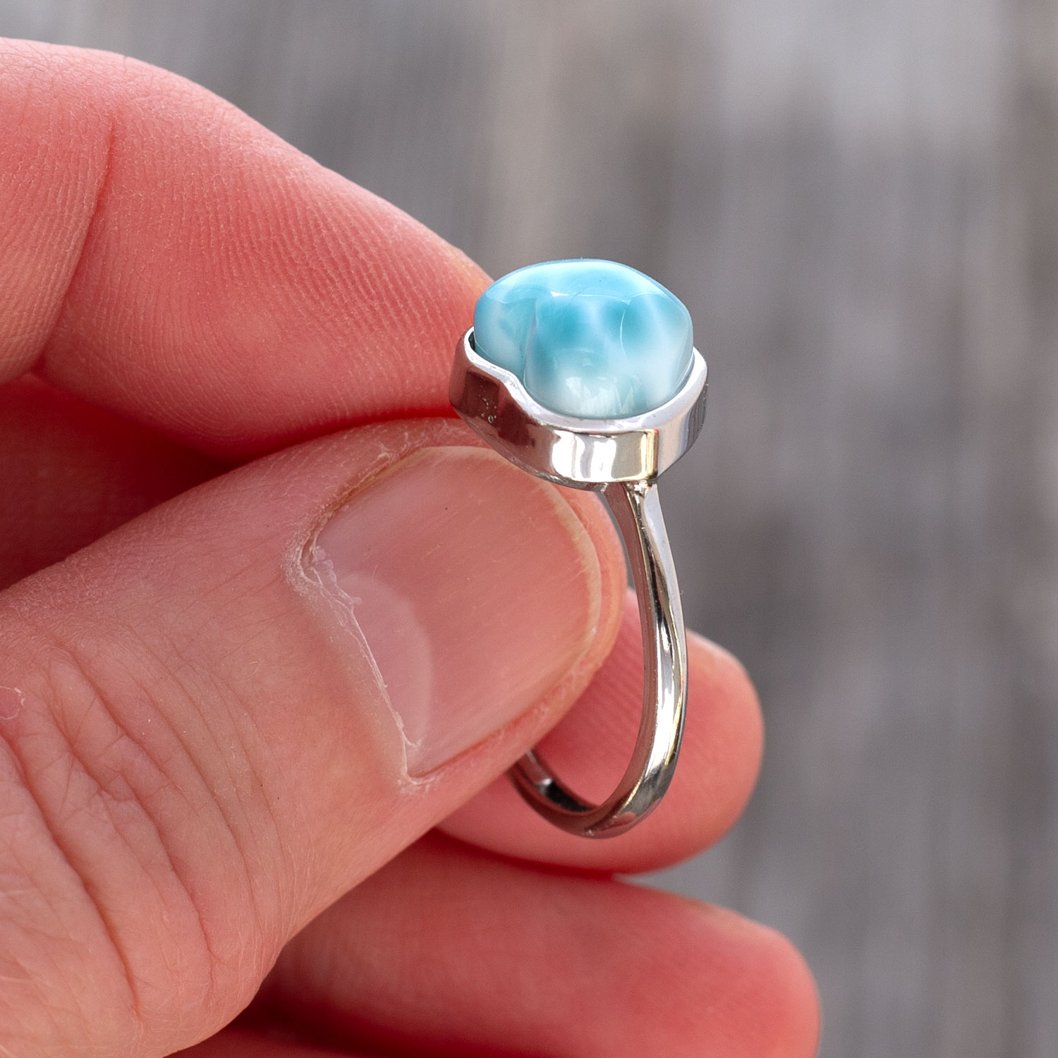 Larimar Ring Herz 10x9x8mm AAA+ / verstellbar / 925 Sterling Silber