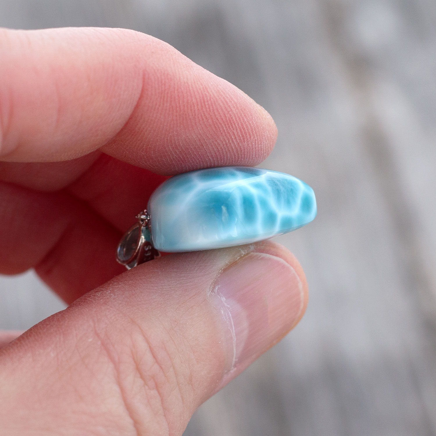 Larimar Anhänger 24x20x10mm Herz tiefblau AAA+ matrixfrei turtle pattern