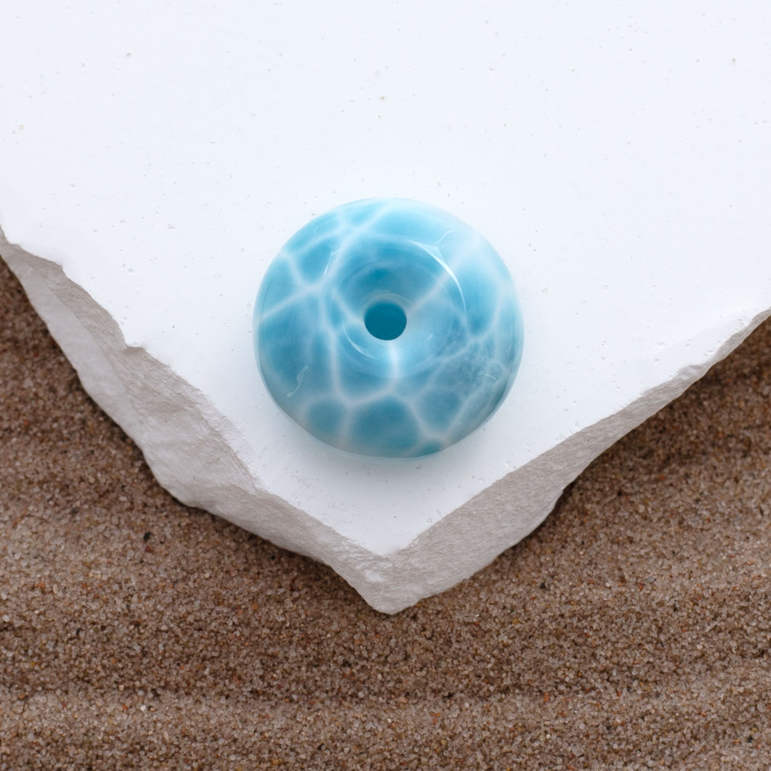Larimar Donut 22x10mm turtle pattern AAA+ matrixfrei