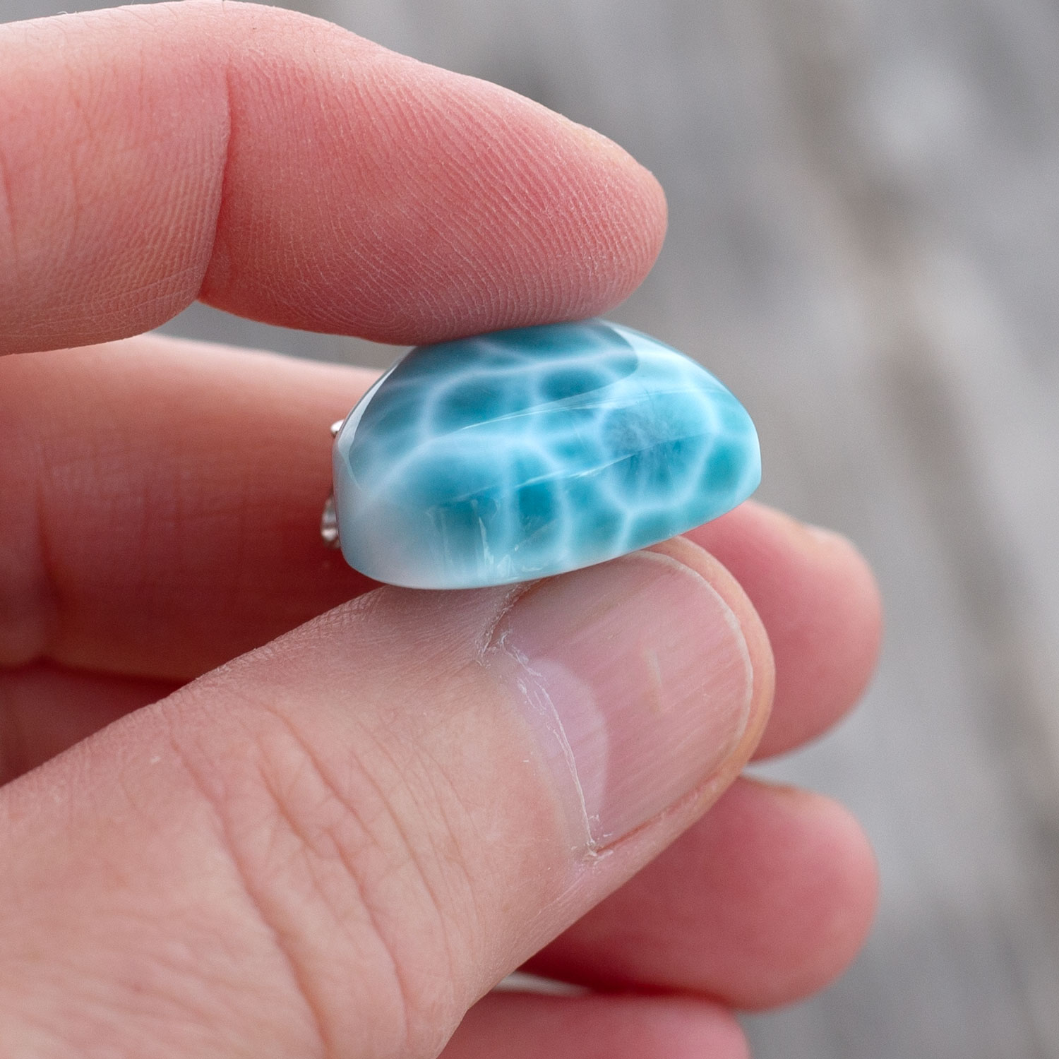 Larimar Anhänger 24x20x10mm Herz tiefblau AAA+ matrixfrei turtle pattern