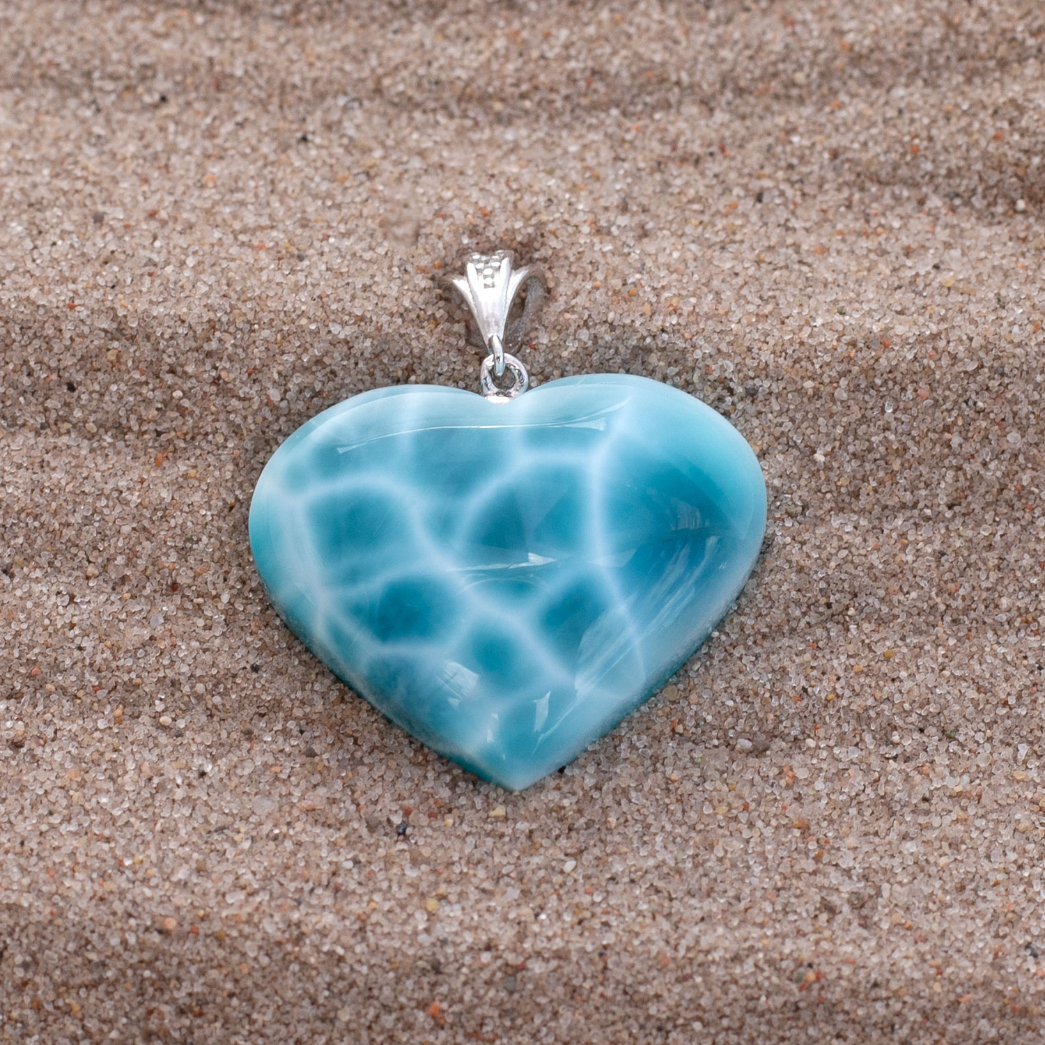 Larimar Anhänger 24x20x10mm Herz tiefblau AAA+ matrixfrei turtle pattern