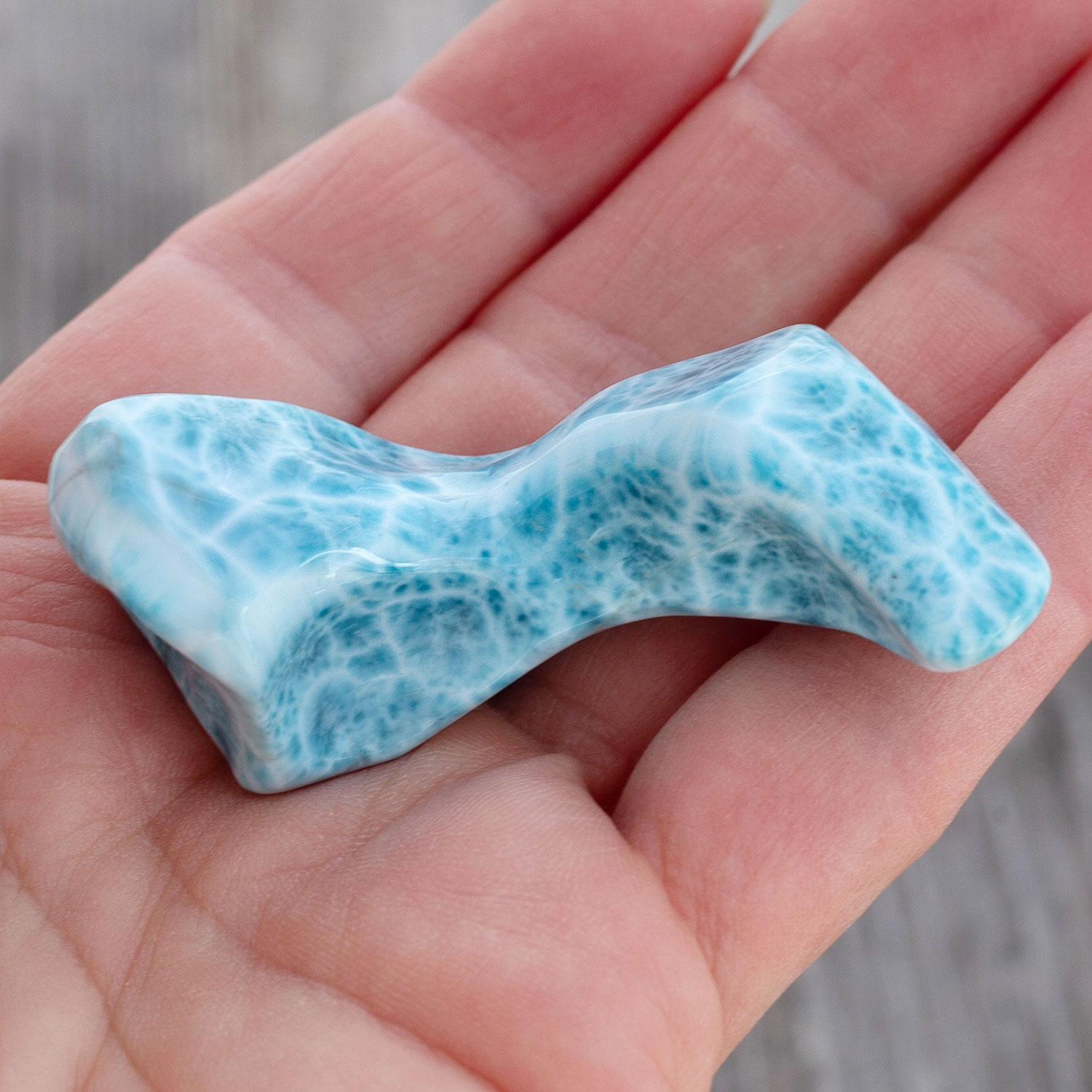 Larimar Freiform ca. 55x20-34x25mm AAA1 matrixfrei turtle pattern Sammlerstück