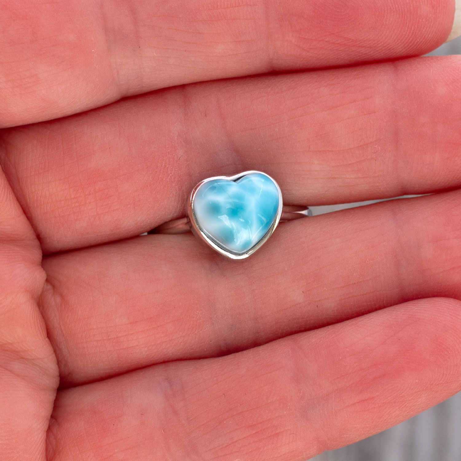 Larimar Ring Herz 10x9x8mm AAA+ / verstellbar / 925 Sterling Silber