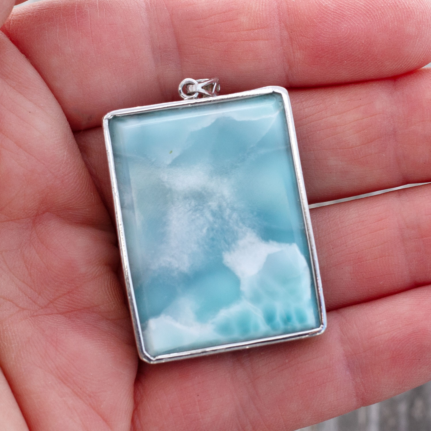 Larimar Anhänger 35x26x9mm rechteckig AAA+ auffallender großer Statement-Anhänger