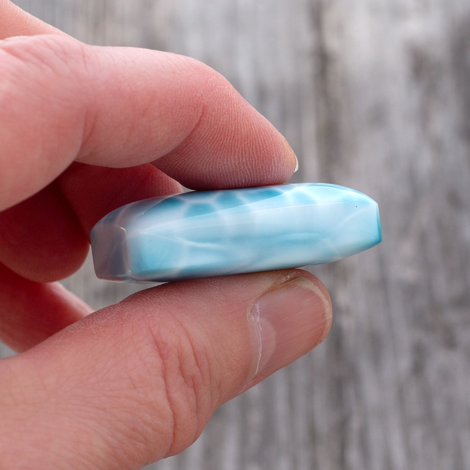 Larimar Cabochon 35x19,5x11mm rechteckig turtle pattern AAA1 matrixfrei Sammlerstück
