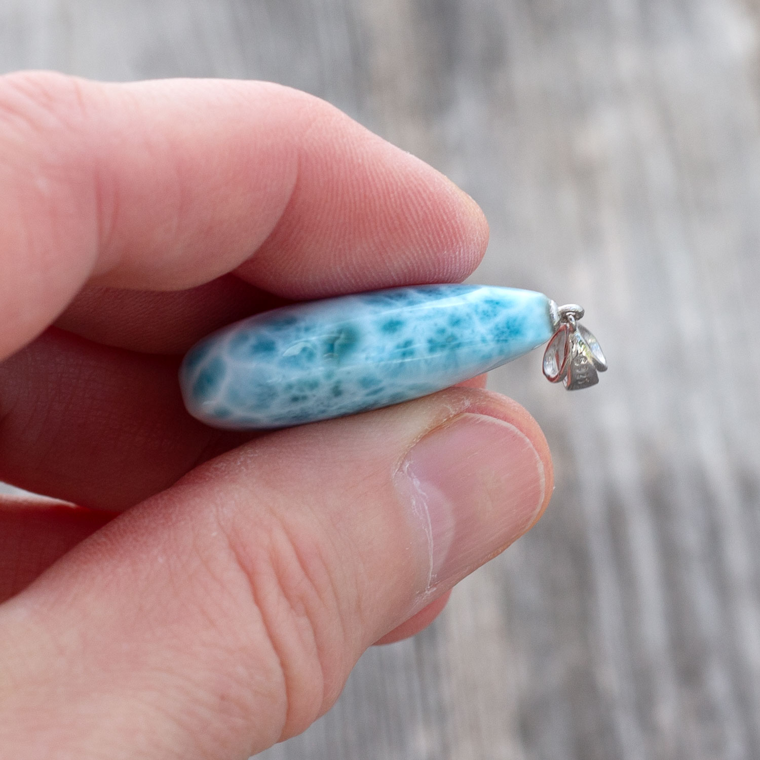 doppelseitiger Larimar Anhänger 29x18x9mm Tropfen AAA+ matrixfrei turtle pattern