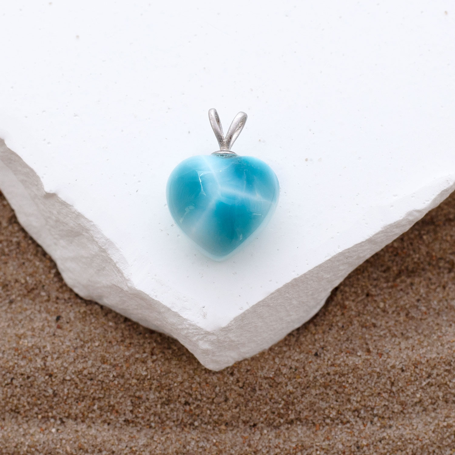 Larimar Anhänger XS 13,5x12,5x8mm Herz tiefblau AAA1 matrixfrei turtle pattern