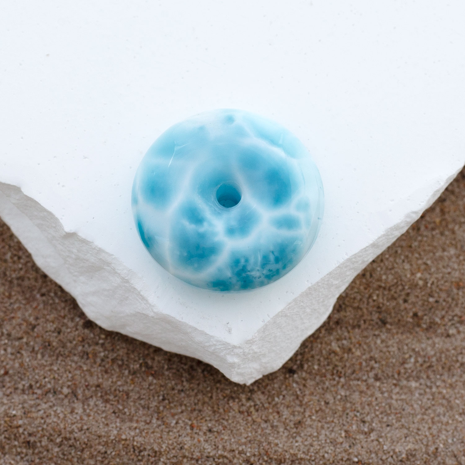 Larimar Donut 24x9,5mm turtle pattern AAA+ matrixfrei beidseitig tragbar