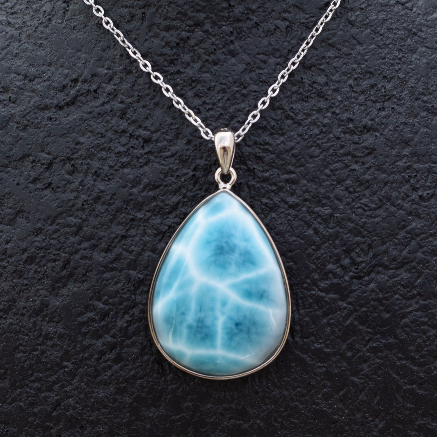 Larimar Anhänger 29x23x9mm Tropfen oceanblau AAA+ matrixfrei turtle pattern