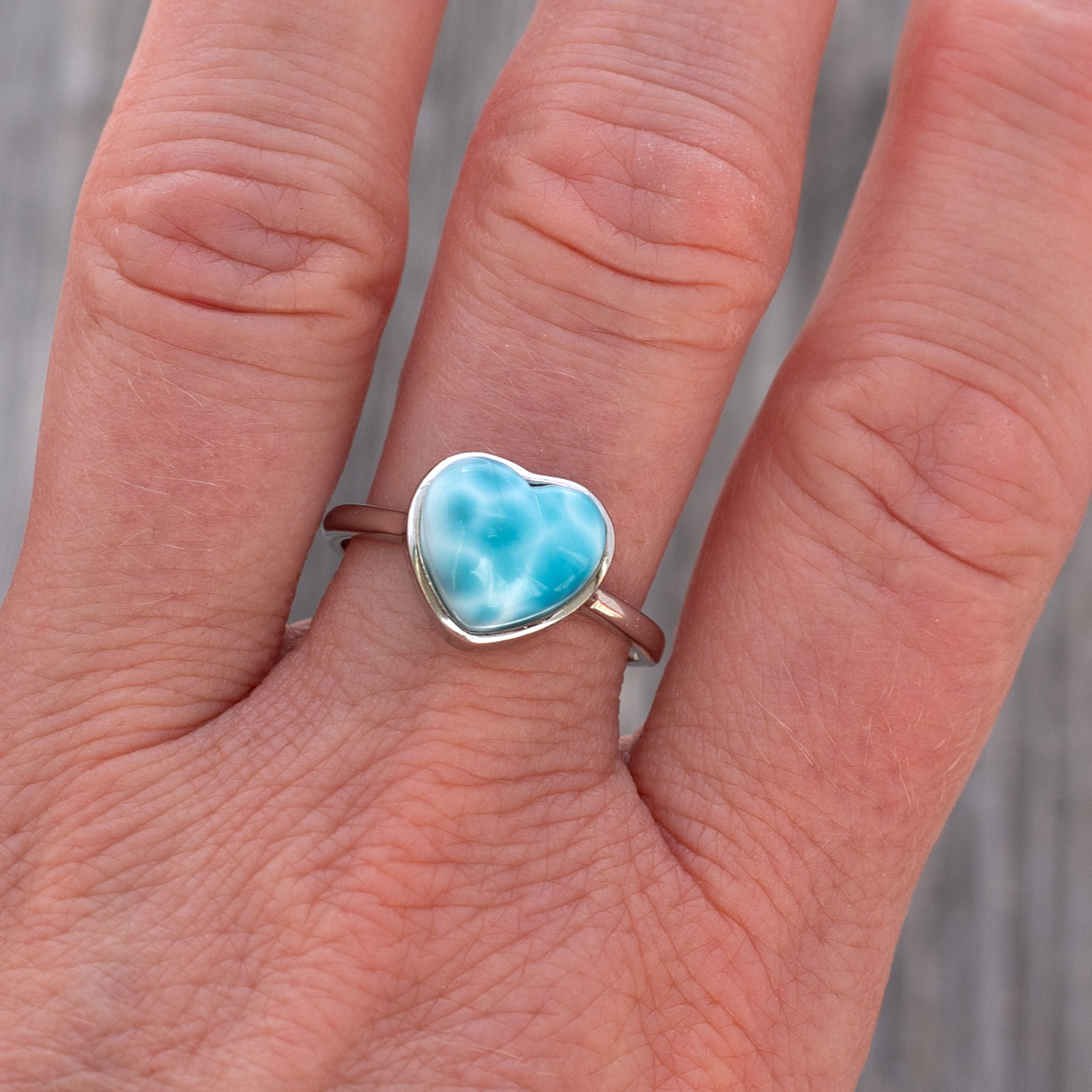 Larimar Ring Herz 10x9x8mm AAA+ / verstellbar / 925 Sterling Silber