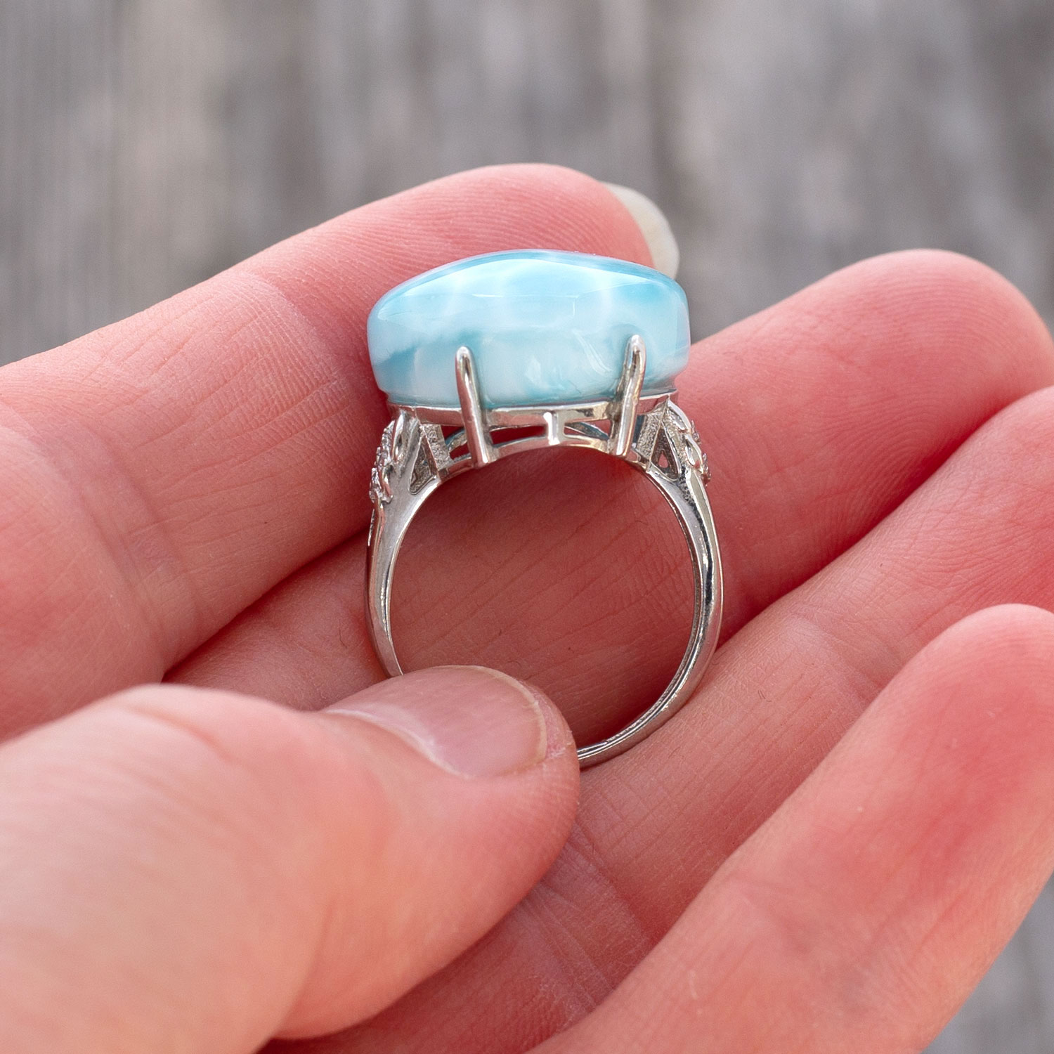 Larimar Ring Herz 18x16x7mm AAA+ / verstellbar / 925 Sterling Silber