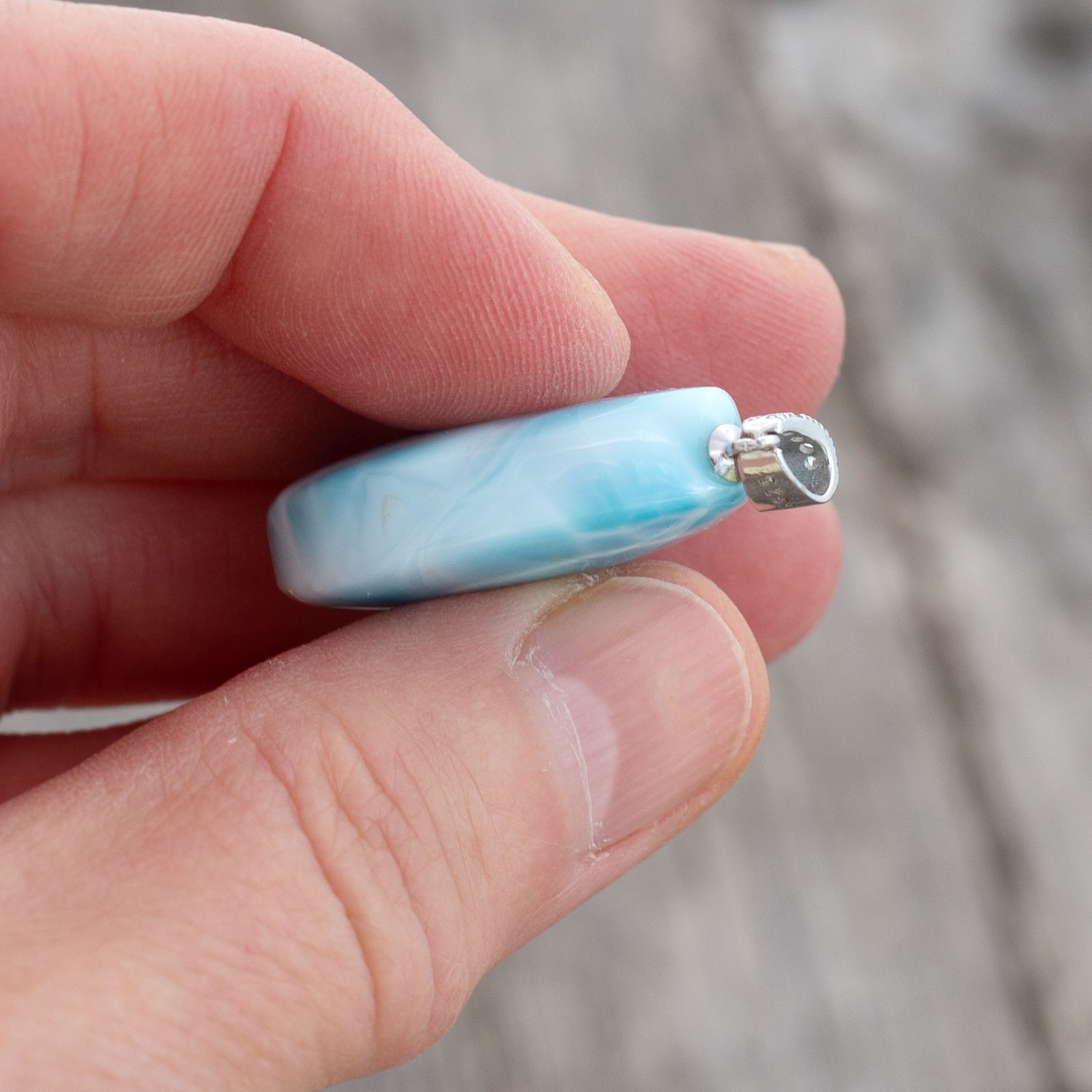 Larimar Anhänger 27x23x9mm Tropfen beidseitig AAA matrixfrei