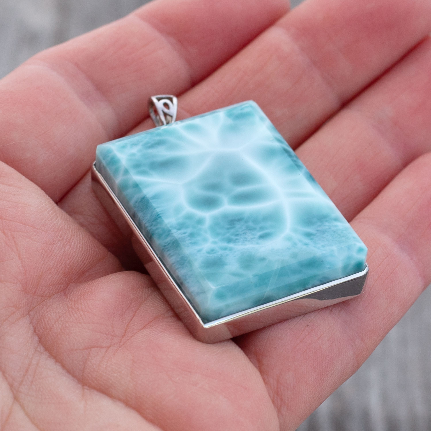 Larimar Anhänger 35x26x9mm rechteckig AAA+ auffallender großer Statement-Anhänger