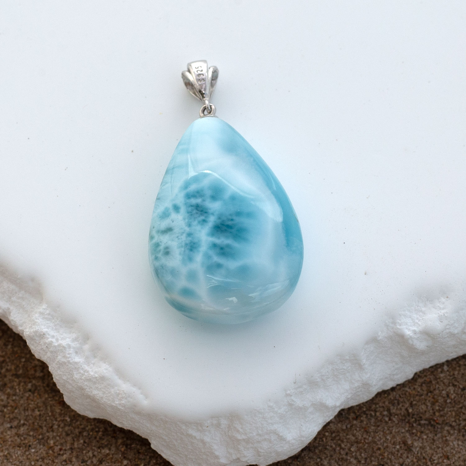doppelseitiger Larimar Anhänger 29x18x9mm Tropfen AAA+ matrixfrei turtle pattern