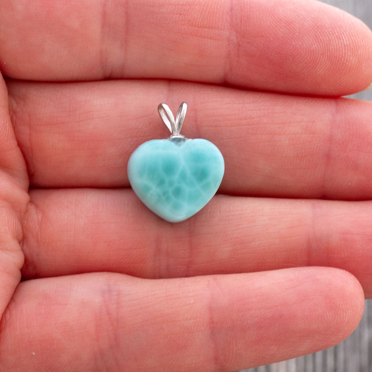 Larimar Anhänger XS 14x13x7mm Herz oceanblau AAA+ matrixfrei