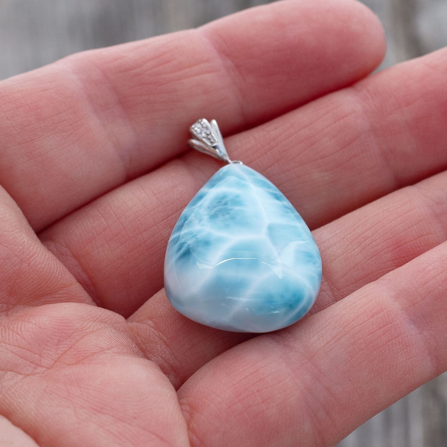 doppelseitiger Larimar Anhänger 29x18x9mm Tropfen AAA+ matrixfrei turtle pattern