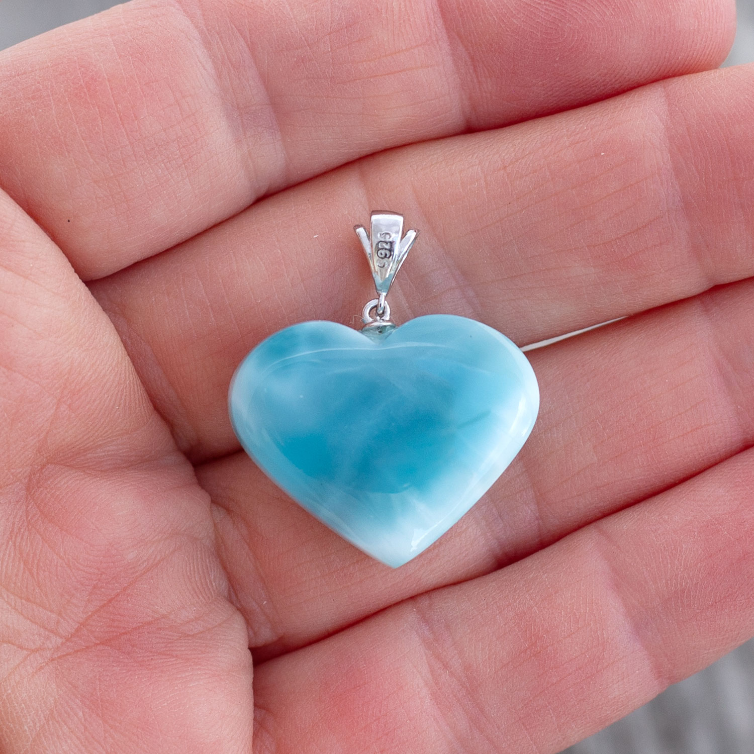 Larimar Anhänger 24x20x10mm Herz tiefblau AAA+ matrixfrei turtle pattern