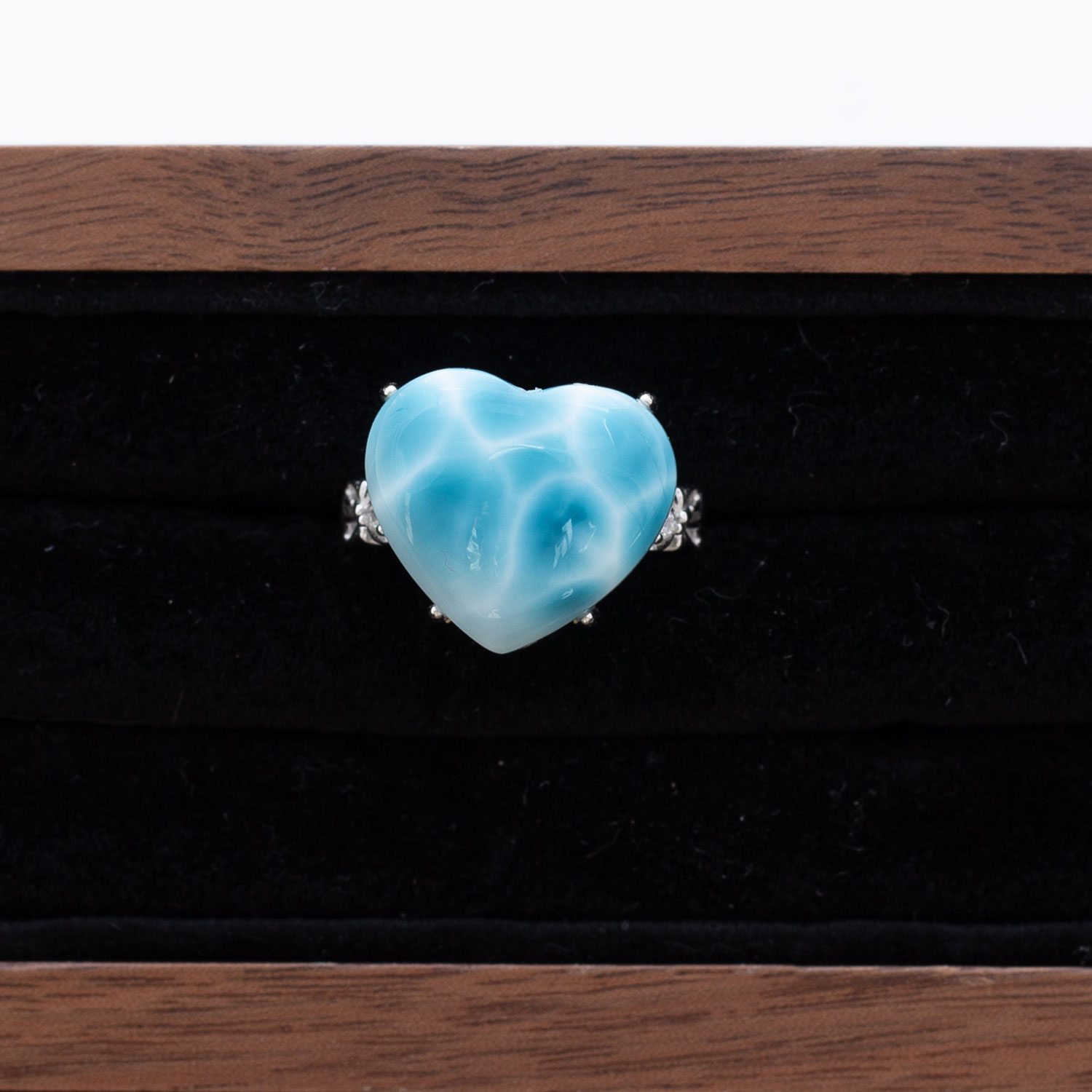 Larimar Ring Herz 17x15x8mm AAA+ / verstellbar / 925 Sterling Silber