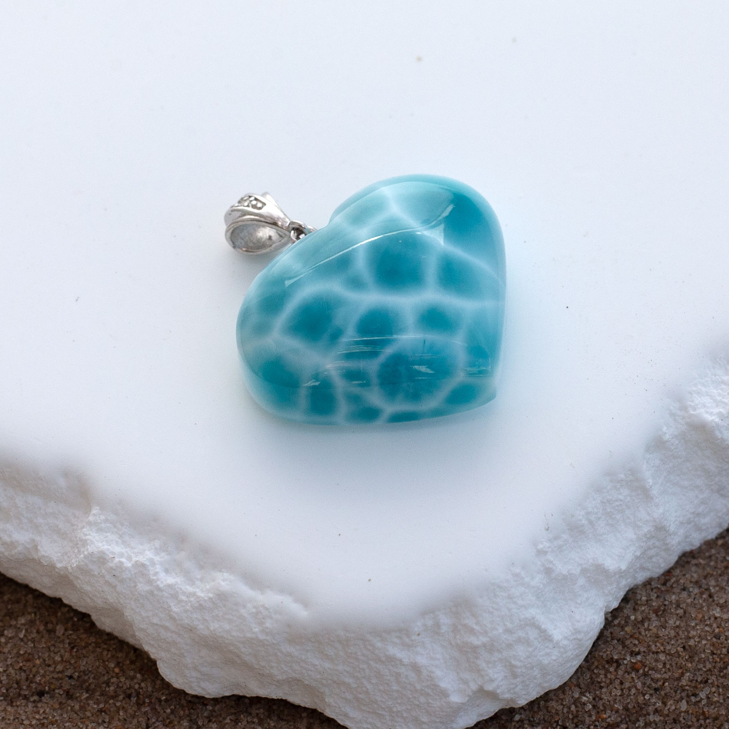 Larimar Anhänger 24x20x10mm Herz tiefblau AAA+ matrixfrei turtle pattern