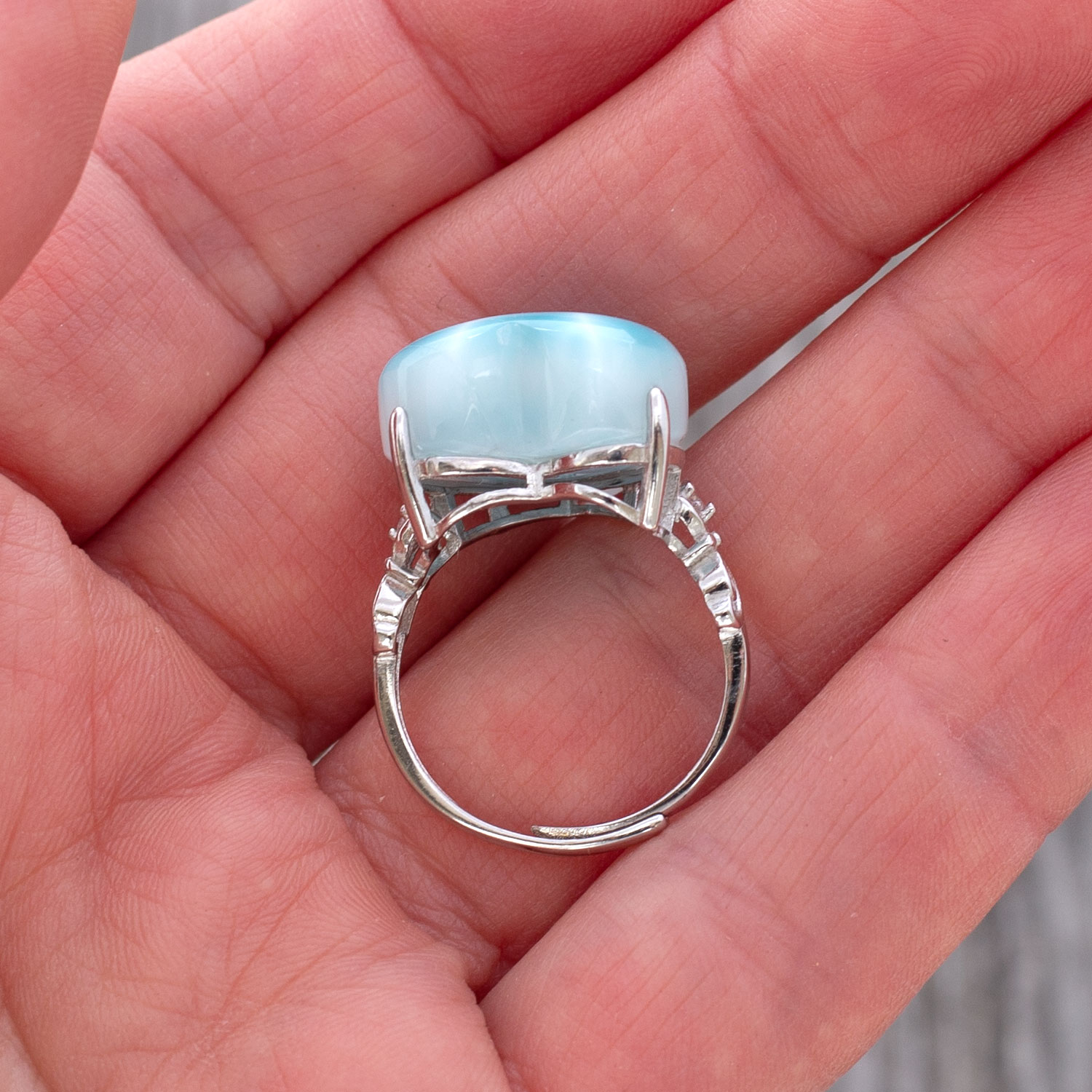 Larimar Ring Herz 17x15x8mm AAA+ / verstellbar / 925 Sterling Silber