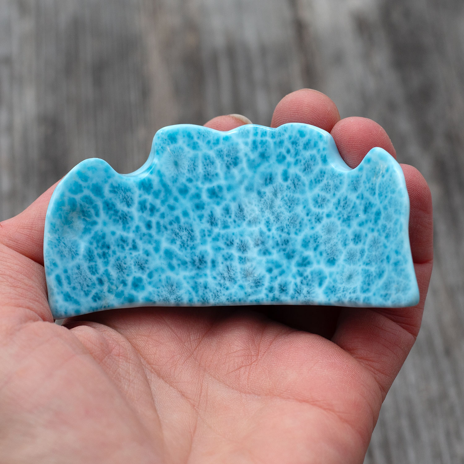 Larimar Freiform Krone ca.79x42x28mm AAA+ matrixfrei turtle pattern Rarität Sammlerstück