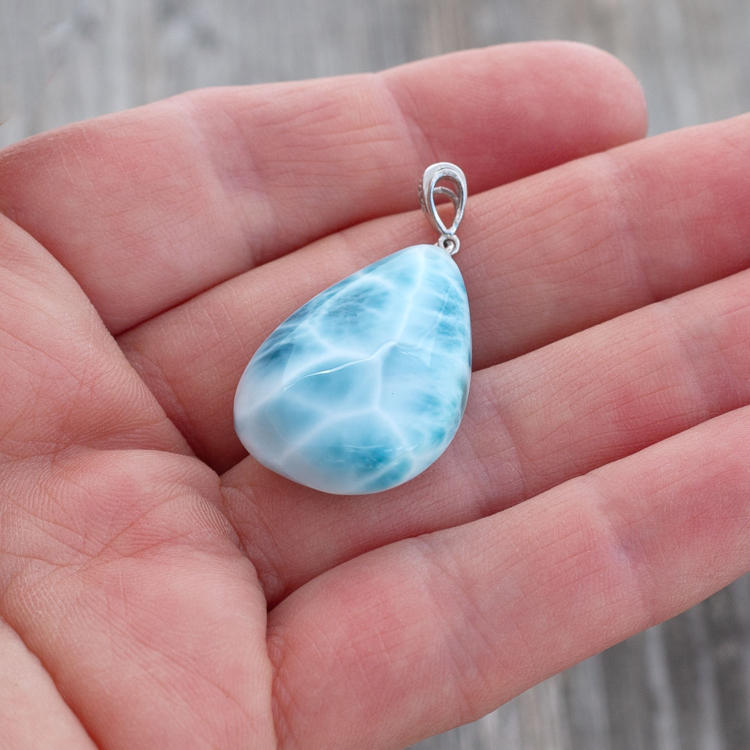 doppelseitiger Larimar Anhänger 29x18x9mm Tropfen AAA+ matrixfrei turtle pattern