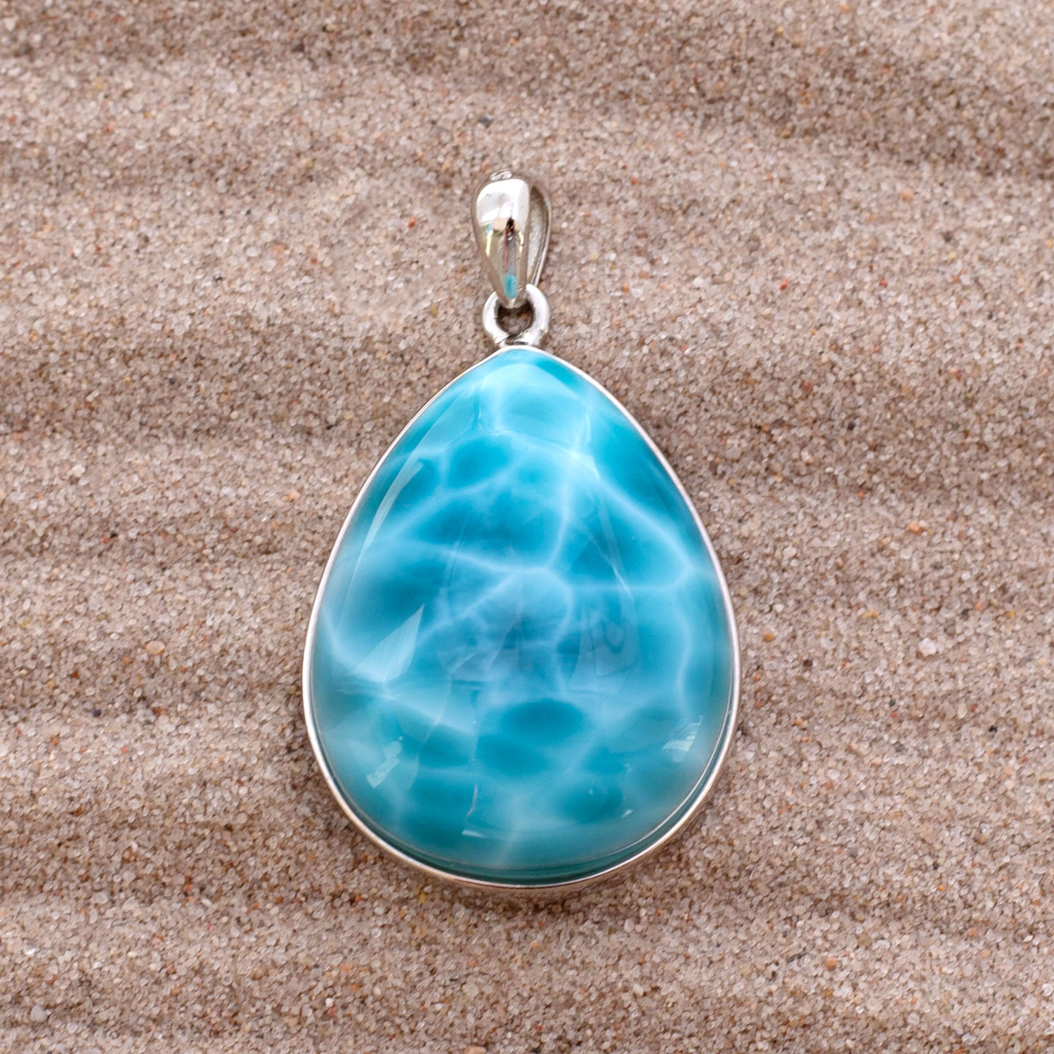 Larimar Anhänger 26x21x11mm Tropfen superblue AAA1 matrixfrei turtle pattern