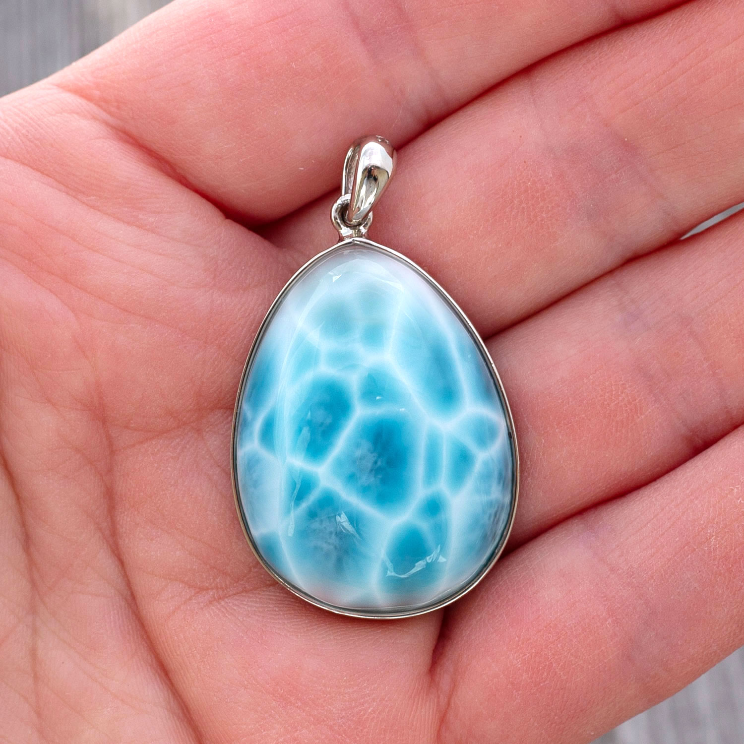 Larimar Anhänger 30x23x12mm Tropfen tiefblau AAA1 matrixfrei turtle pattern