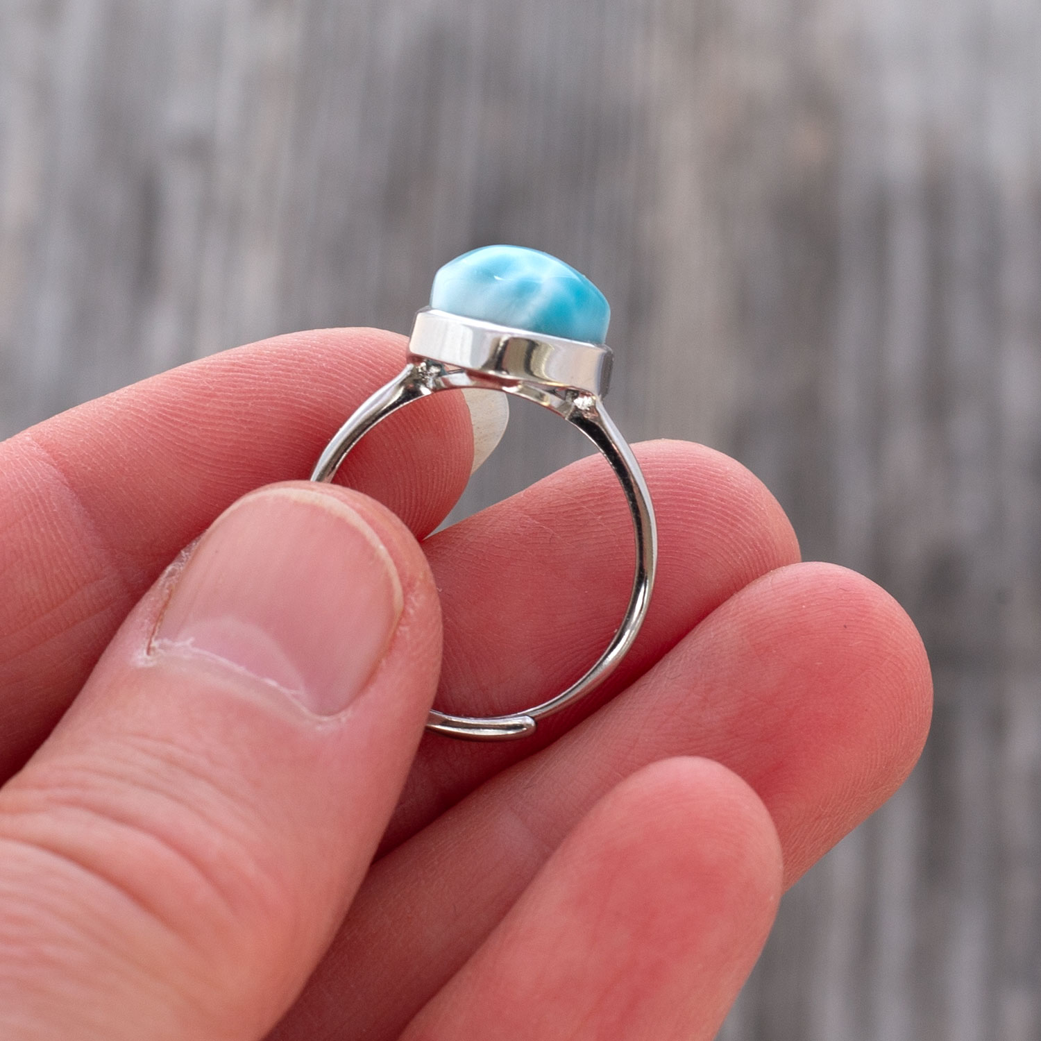 Larimar Ring Herz 10x9x8mm AAA+ / verstellbar / 925 Sterling Silber
