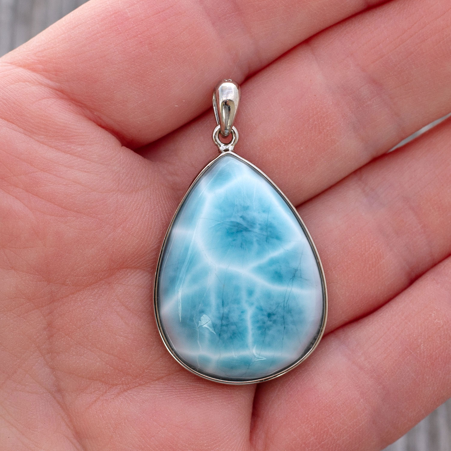 Larimar Anhänger 29x23x9mm Tropfen oceanblau AAA+ matrixfrei turtle pattern