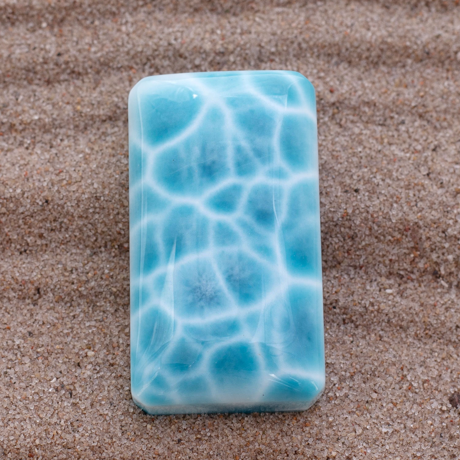 Larimar Cabochon 35x19,5x11mm rechteckig turtle pattern AAA1 matrixfrei Sammlerstück