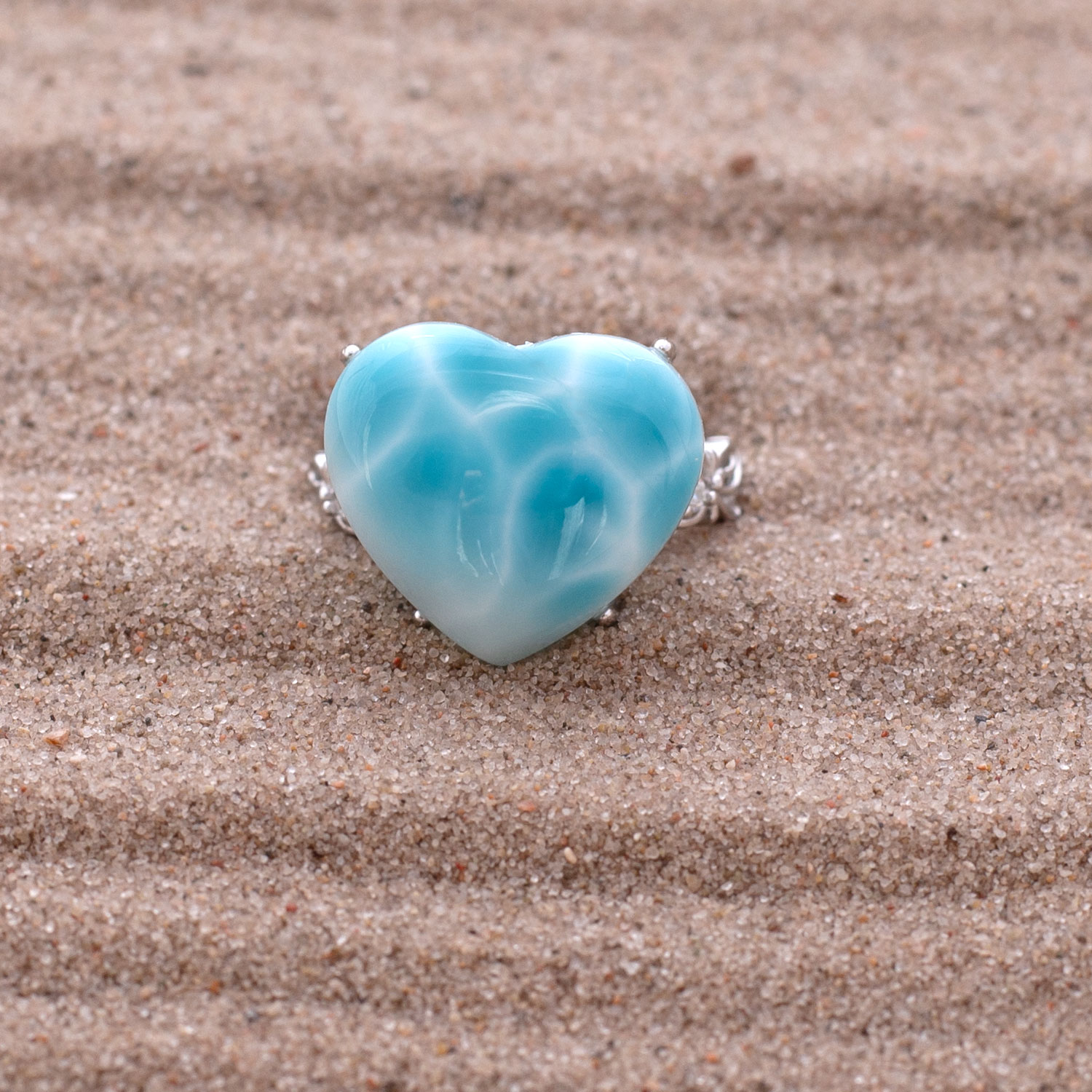 Larimar Ring Herz 17x15x8mm AAA+ / verstellbar / 925 Sterling Silber