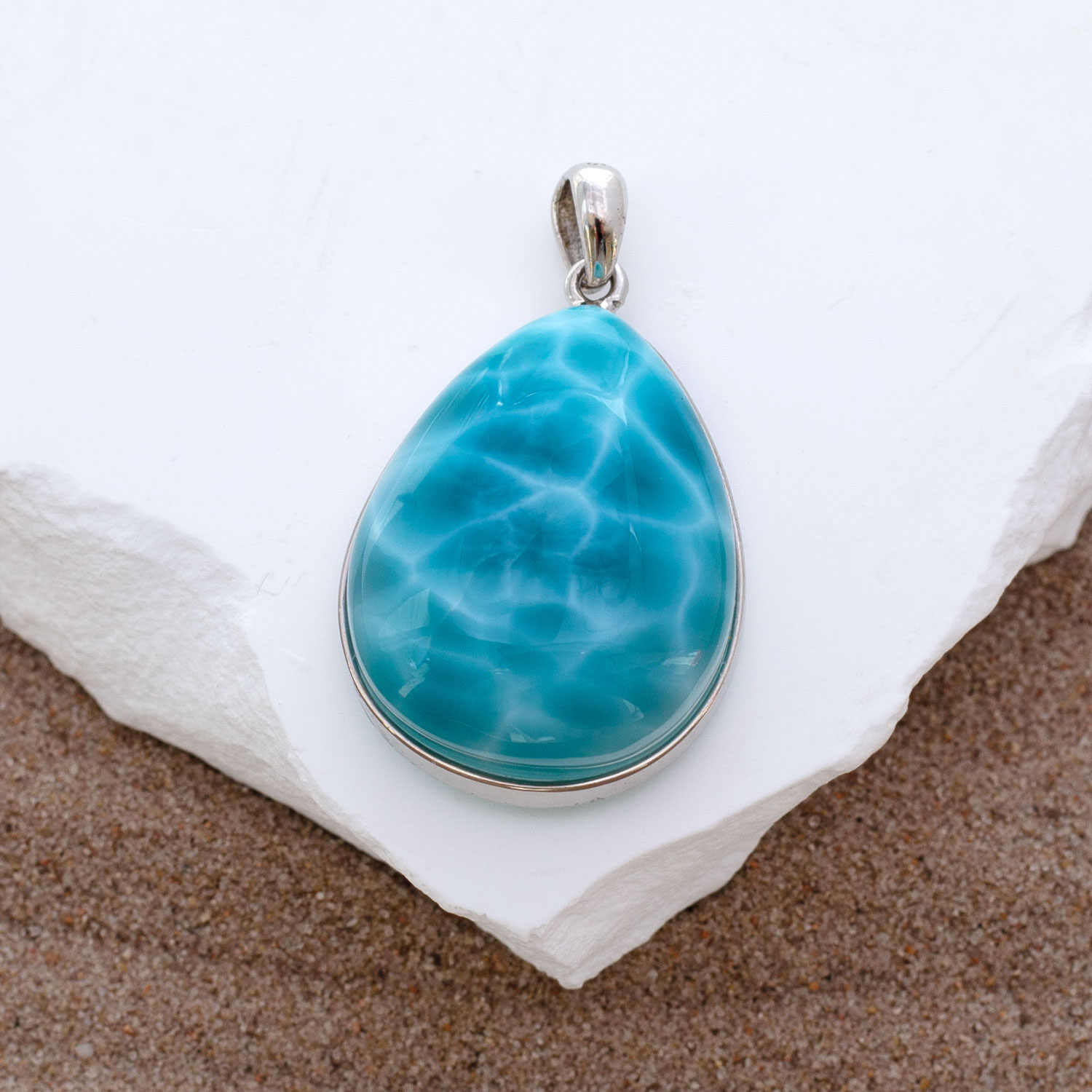 Larimar Anhänger 26x21x11mm Tropfen superblue AAA1 matrixfrei turtle pattern