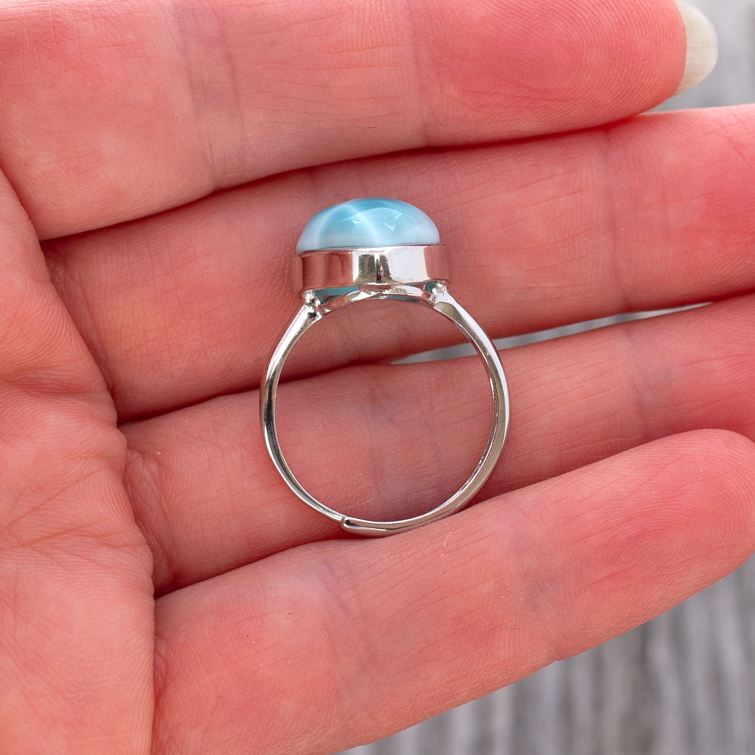 Larimar Ring Herz 17x12x7mm AAA+ / verstellbar / 925 Sterling Silber