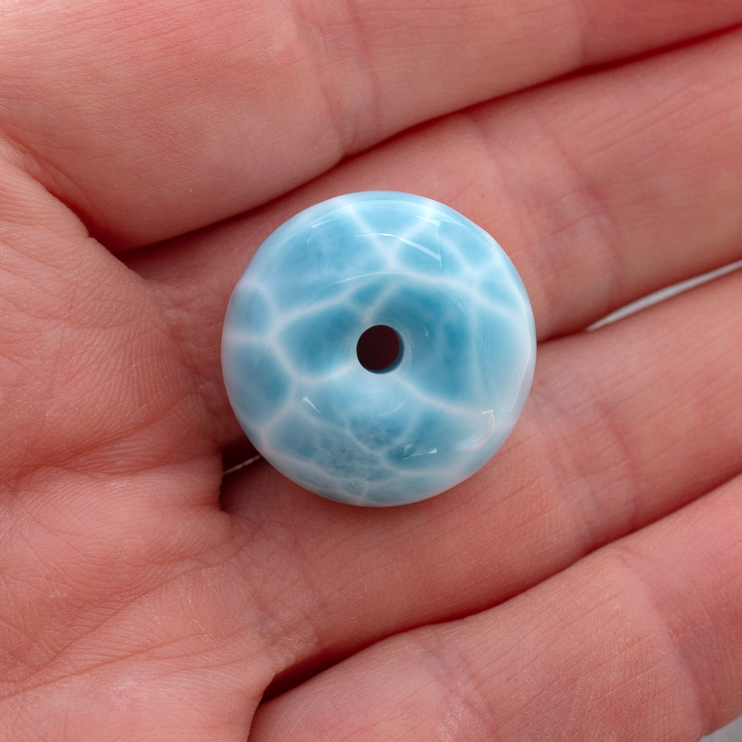 Larimar Donut 22x10mm turtle pattern AAA+ matrixfrei