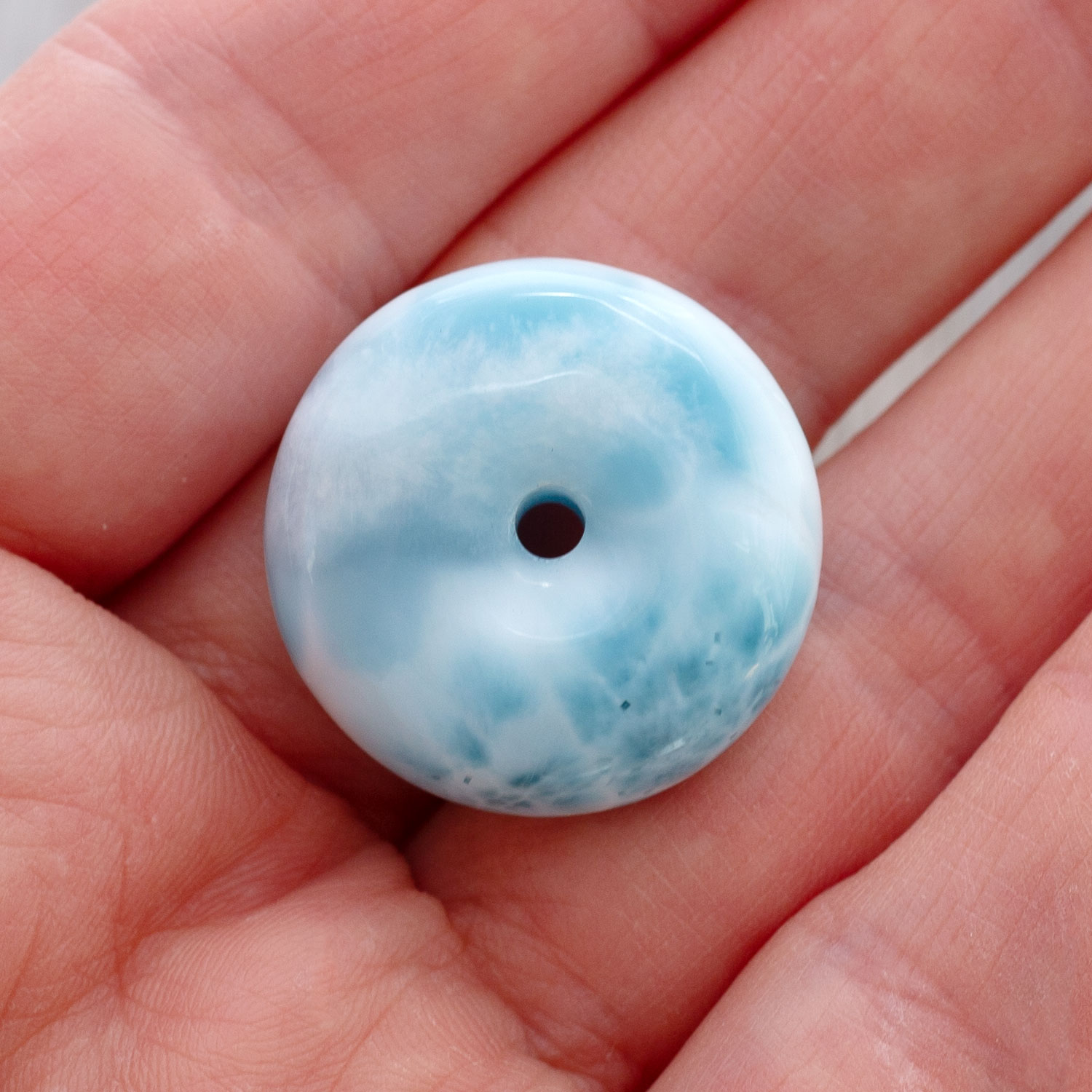 Larimar Donut 24x9,5mm turtle pattern AAA+ matrixfrei beidseitig tragbar