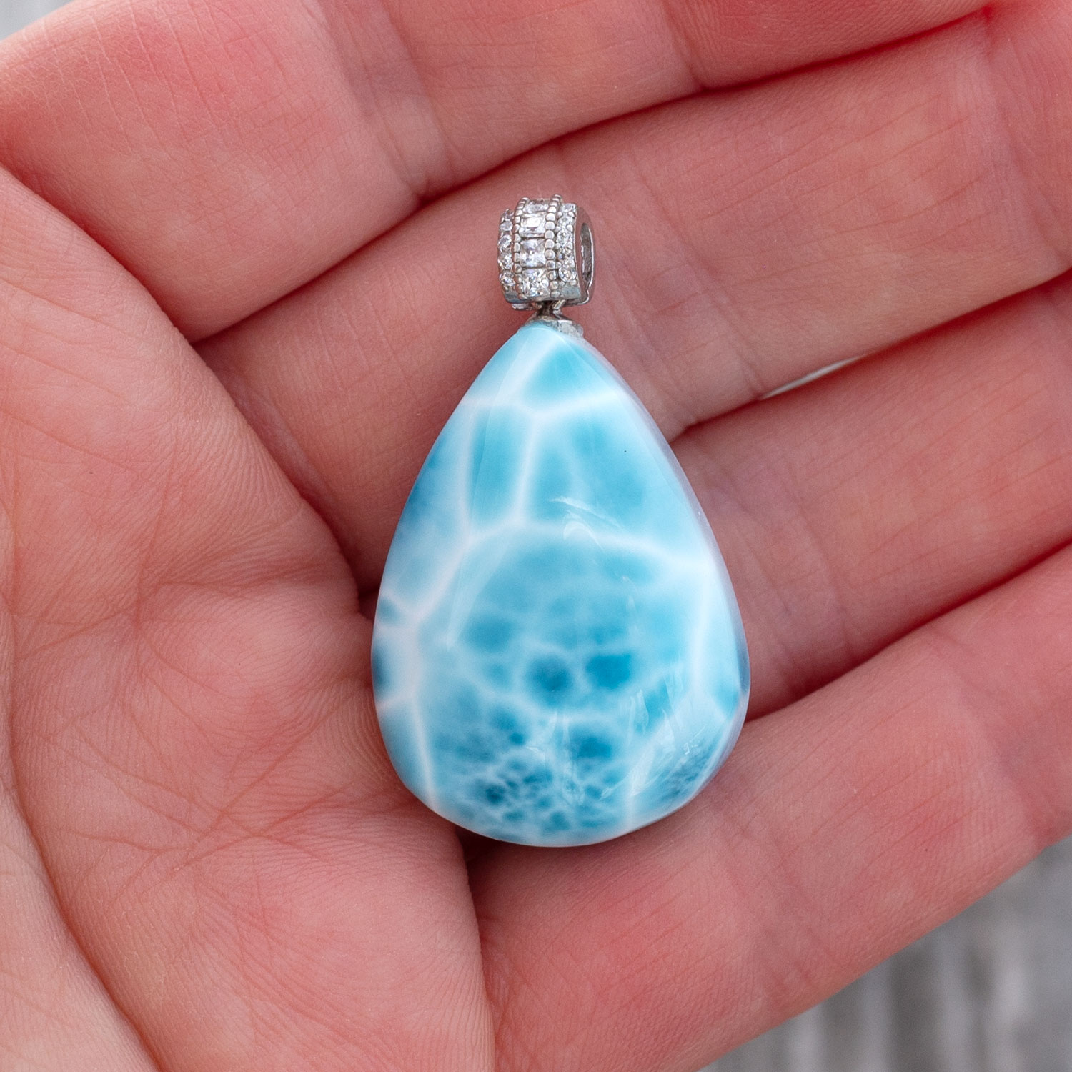 Larimar Anhänger 30x20x10m Tropfen AAA1 matrixfrei turtle pattern