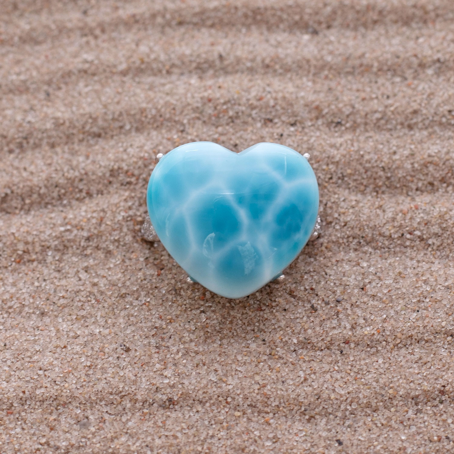 Larimar Ring Herz 18x16x7mm AAA+ / verstellbar / 925 Sterling Silber