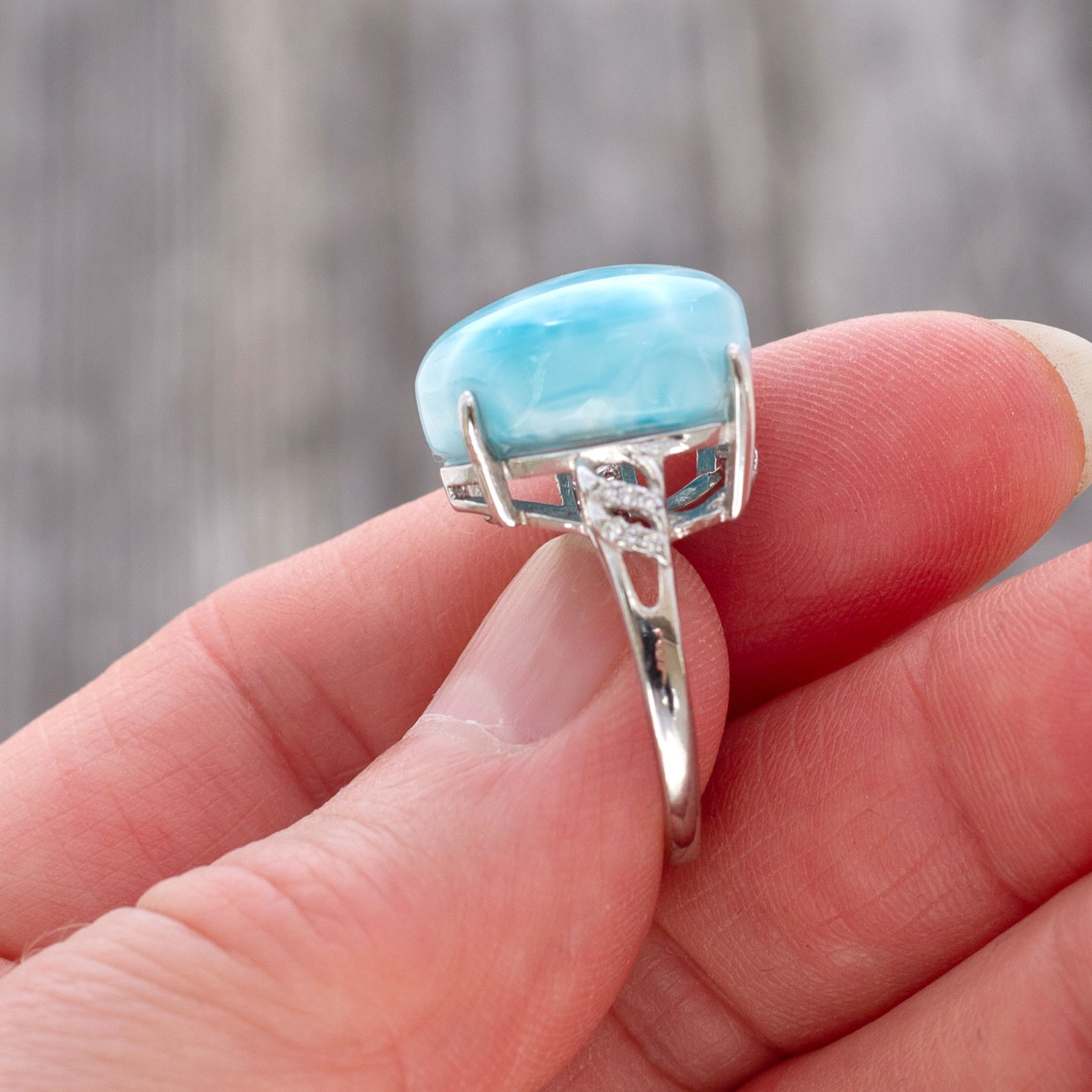 Larimar Ring Herz 18x16x7mm AAA+ / verstellbar / 925 Sterling Silber