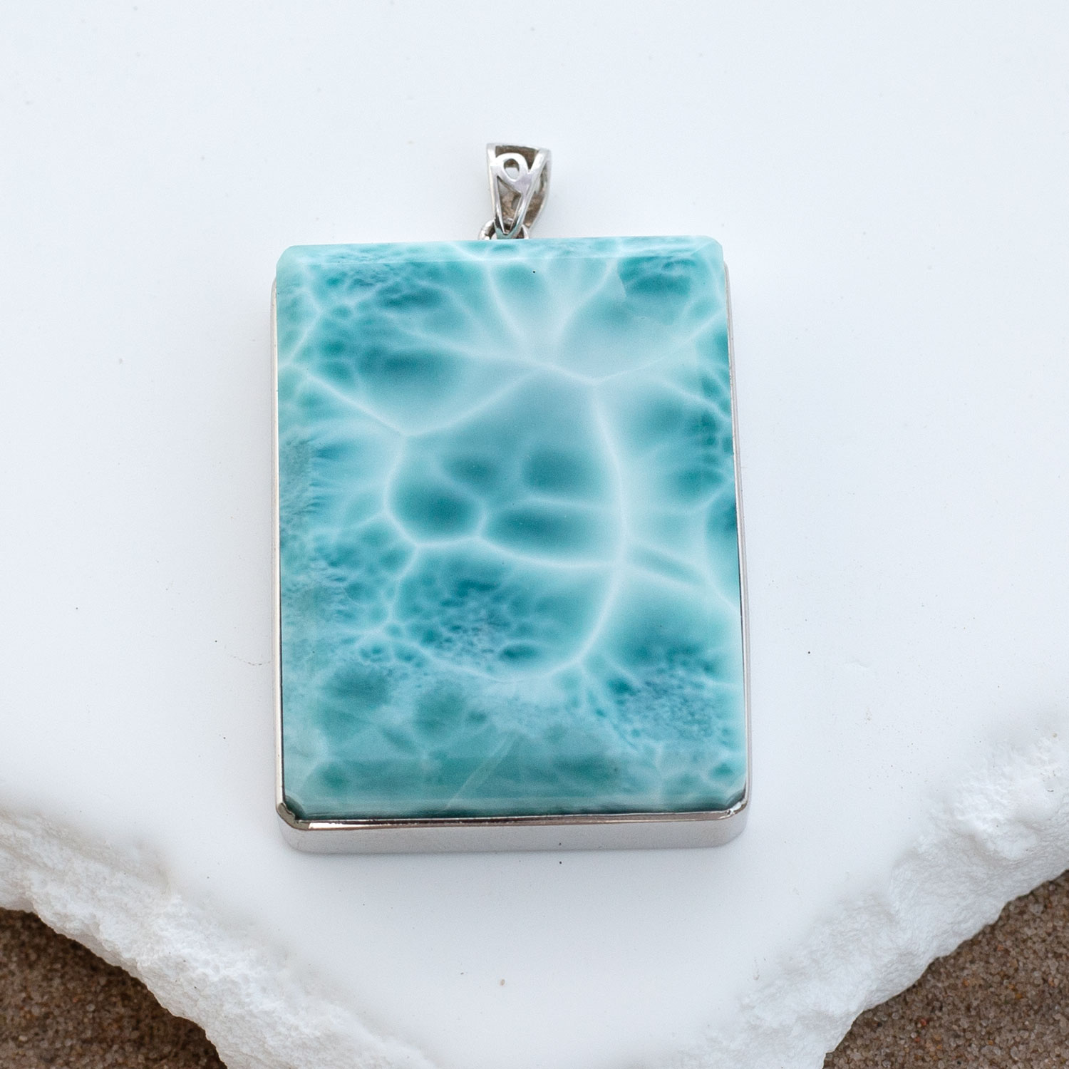 Larimar Anhänger 35x26x9mm rechteckig AAA+ auffallender großer Statement-Anhänger