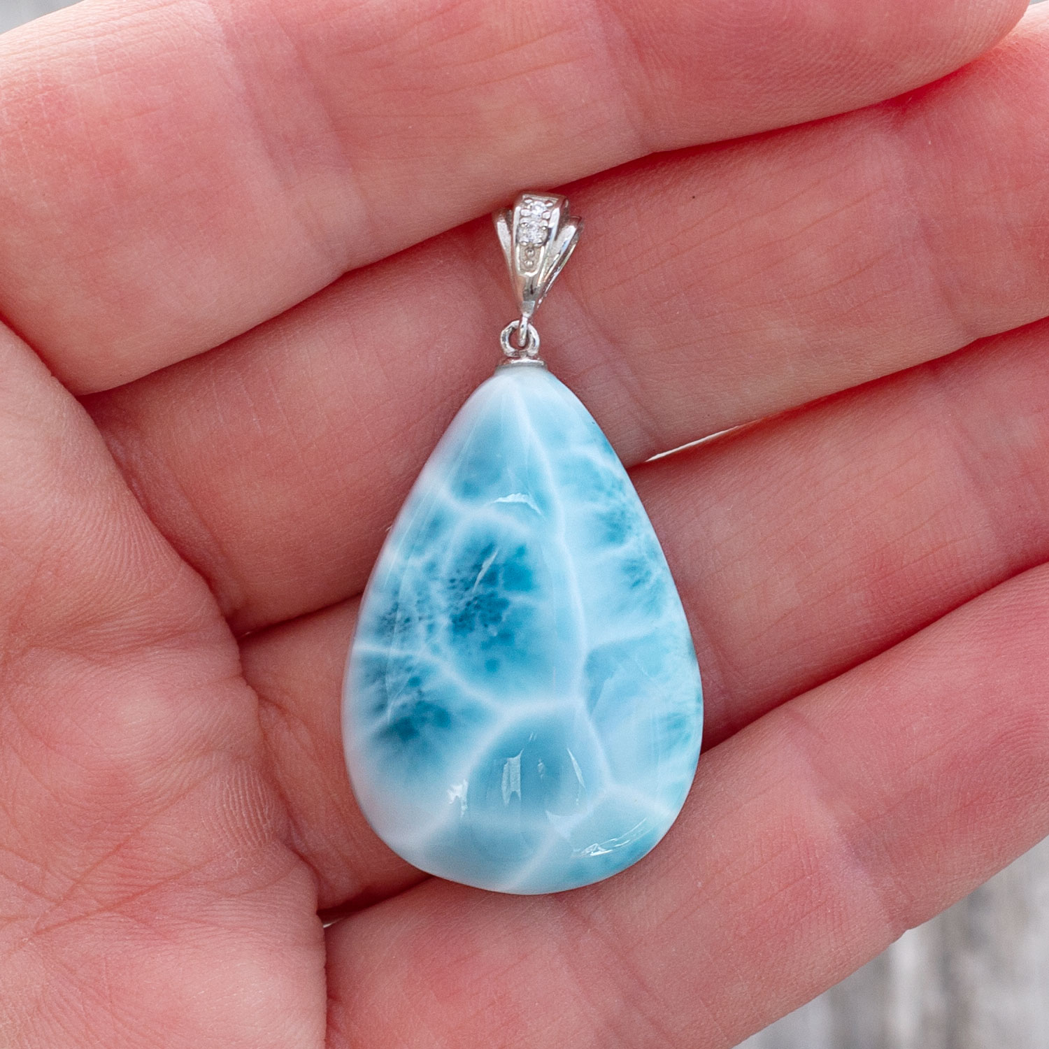 doppelseitiger Larimar Anhänger 29x18x9mm Tropfen AAA+ matrixfrei turtle pattern