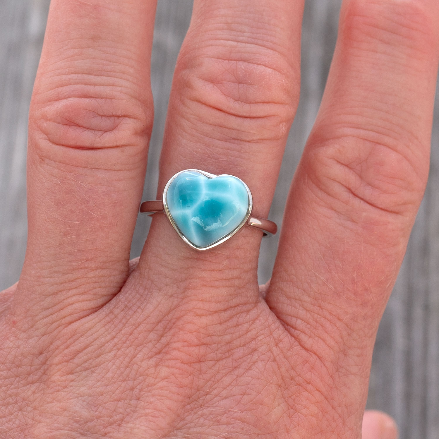 Larimar Ring Herz 17x12x7mm AAA+ / verstellbar / 925 Sterling Silber