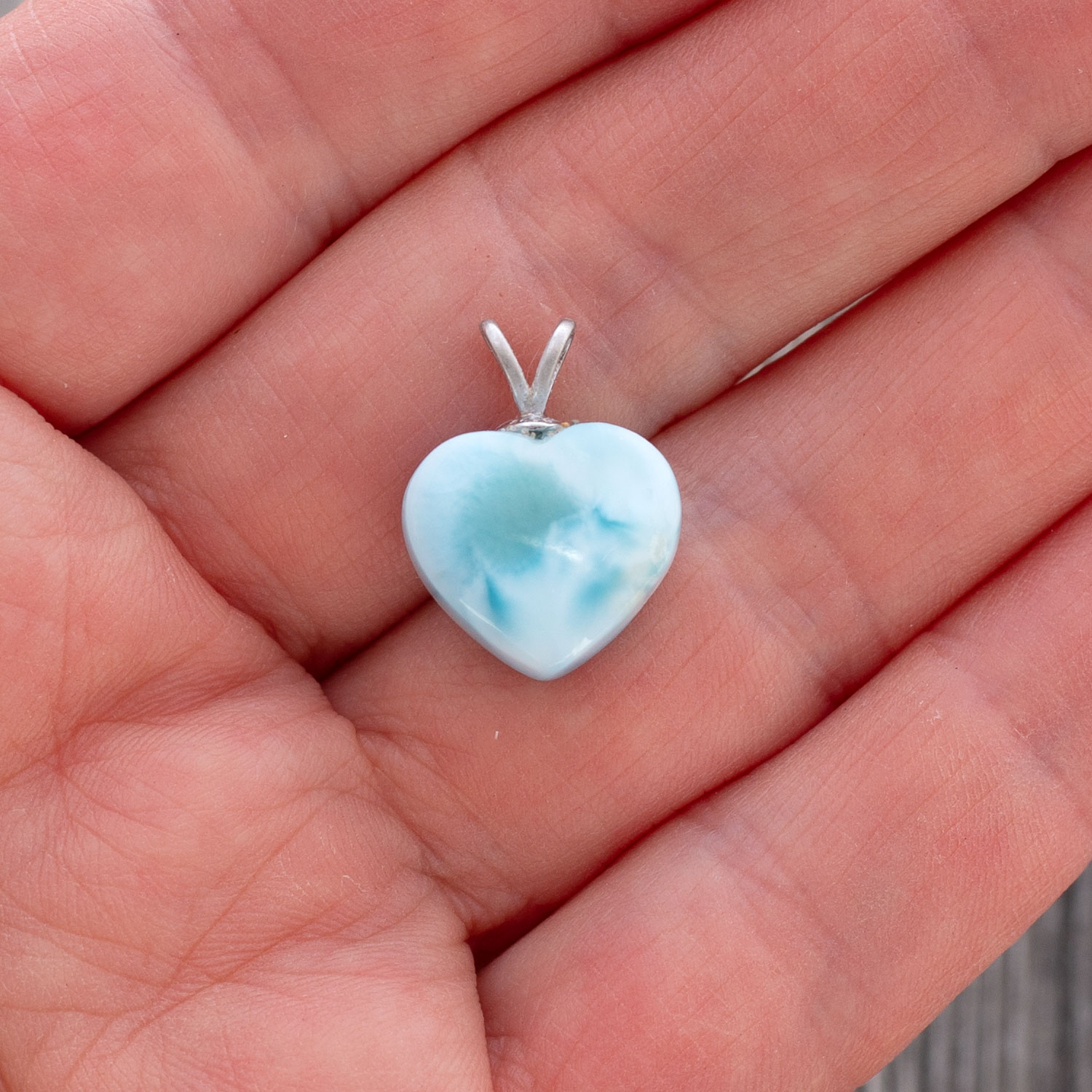 Larimar Anhänger XS 14x13x7,5mm Herz oceanblau AAA+ matrixfrei