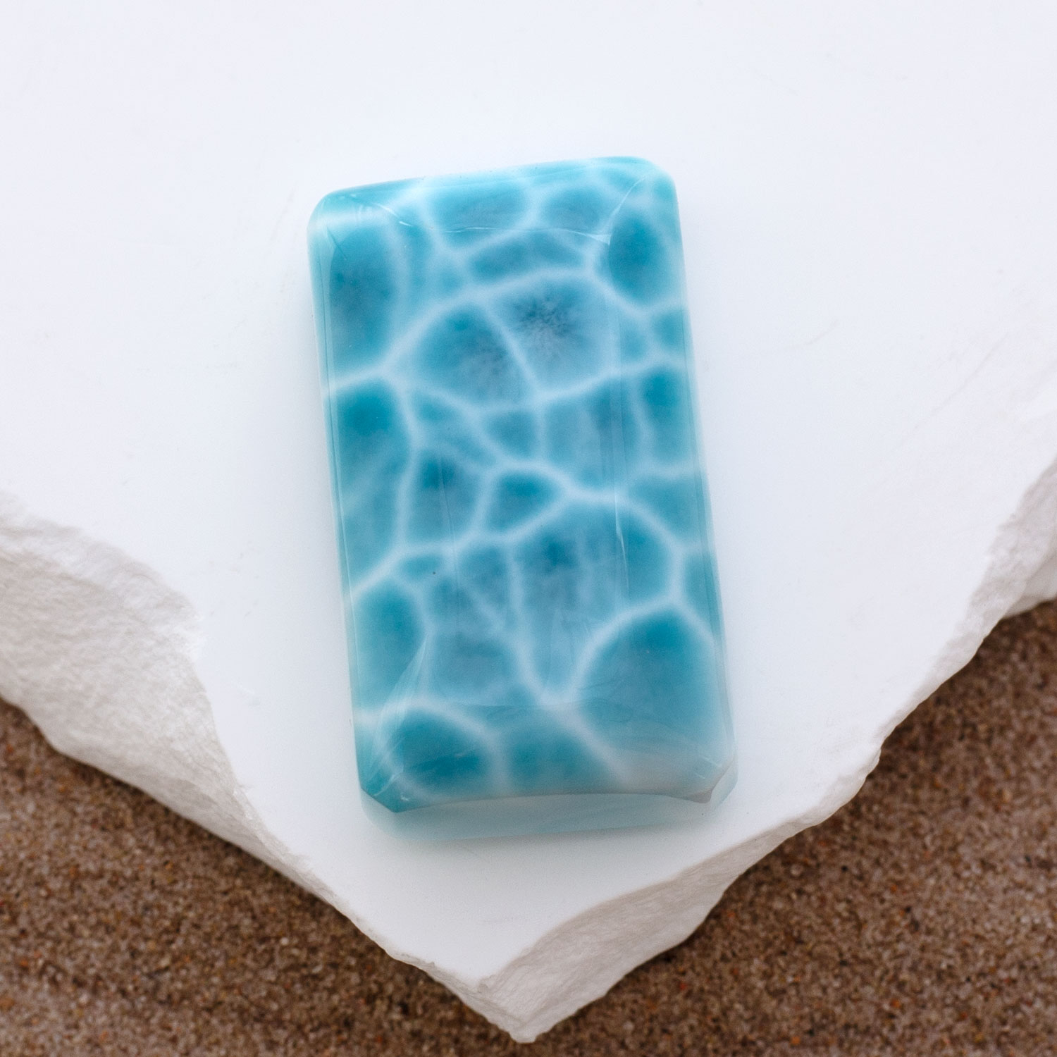 Larimar Cabochon 35x19,5x11mm rechteckig turtle pattern AAA1 matrixfrei Sammlerstück